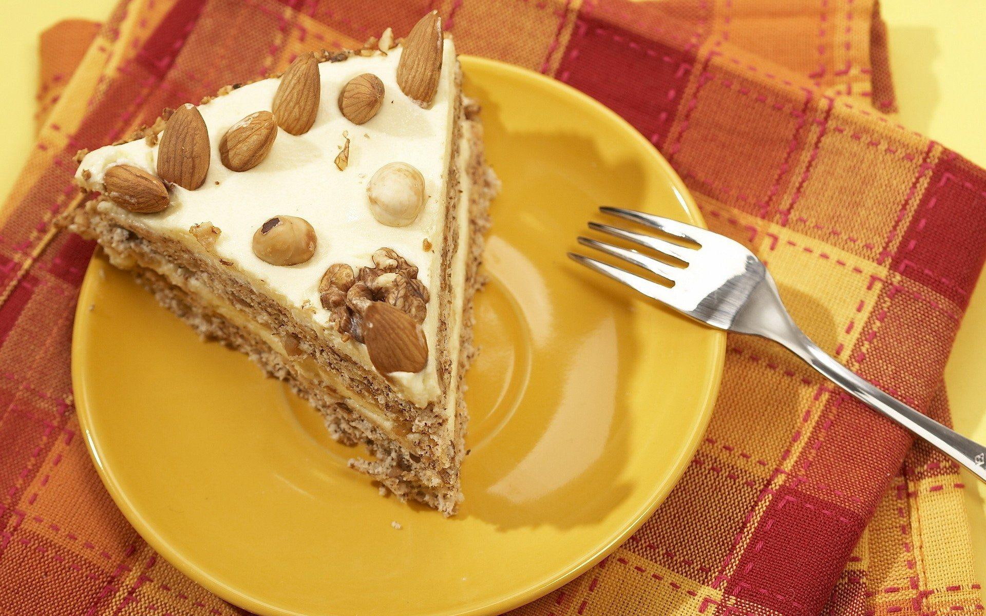 1080P, desserts, plate, cake, 3d and abstract, slice, fork, sweets, food, HD Wallpaper