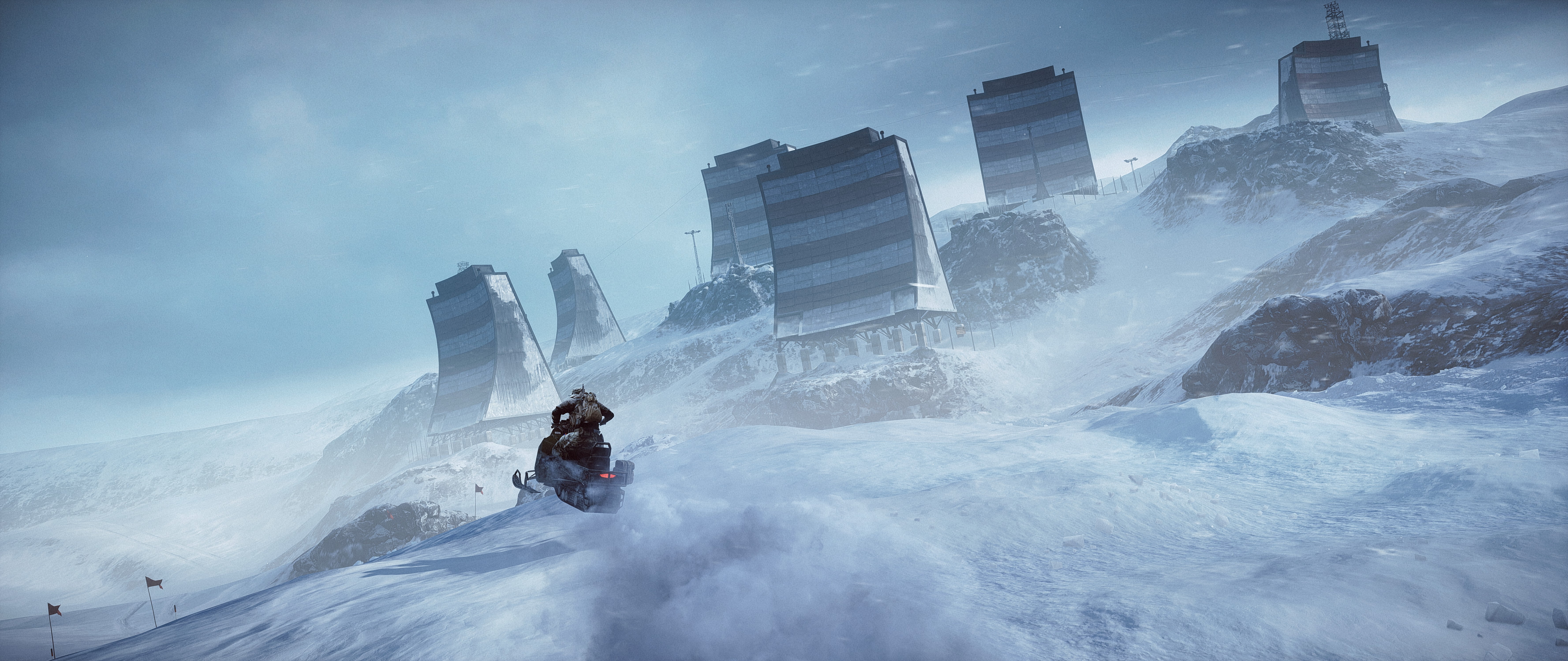 gun, weapon, 5K, blizzard, Battlefield 4, Battlefield IV, Battlefield, snowmobile, man, snow, rifle, game, montain, HD Wallpaper