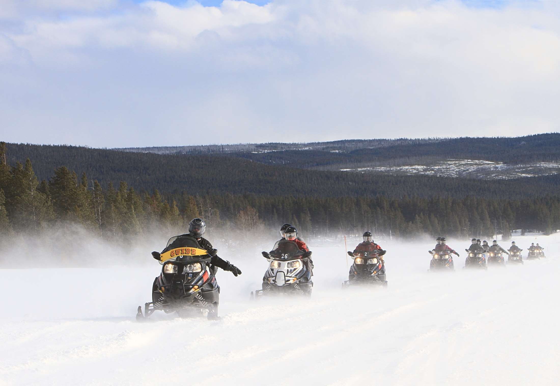 leisure activity, snowmobiling, men, group of people, path, cold temperature, cold, riding, sport, lifestyle, usa, wyoming, adventure, guided, speed, sky, HD Wallpaper