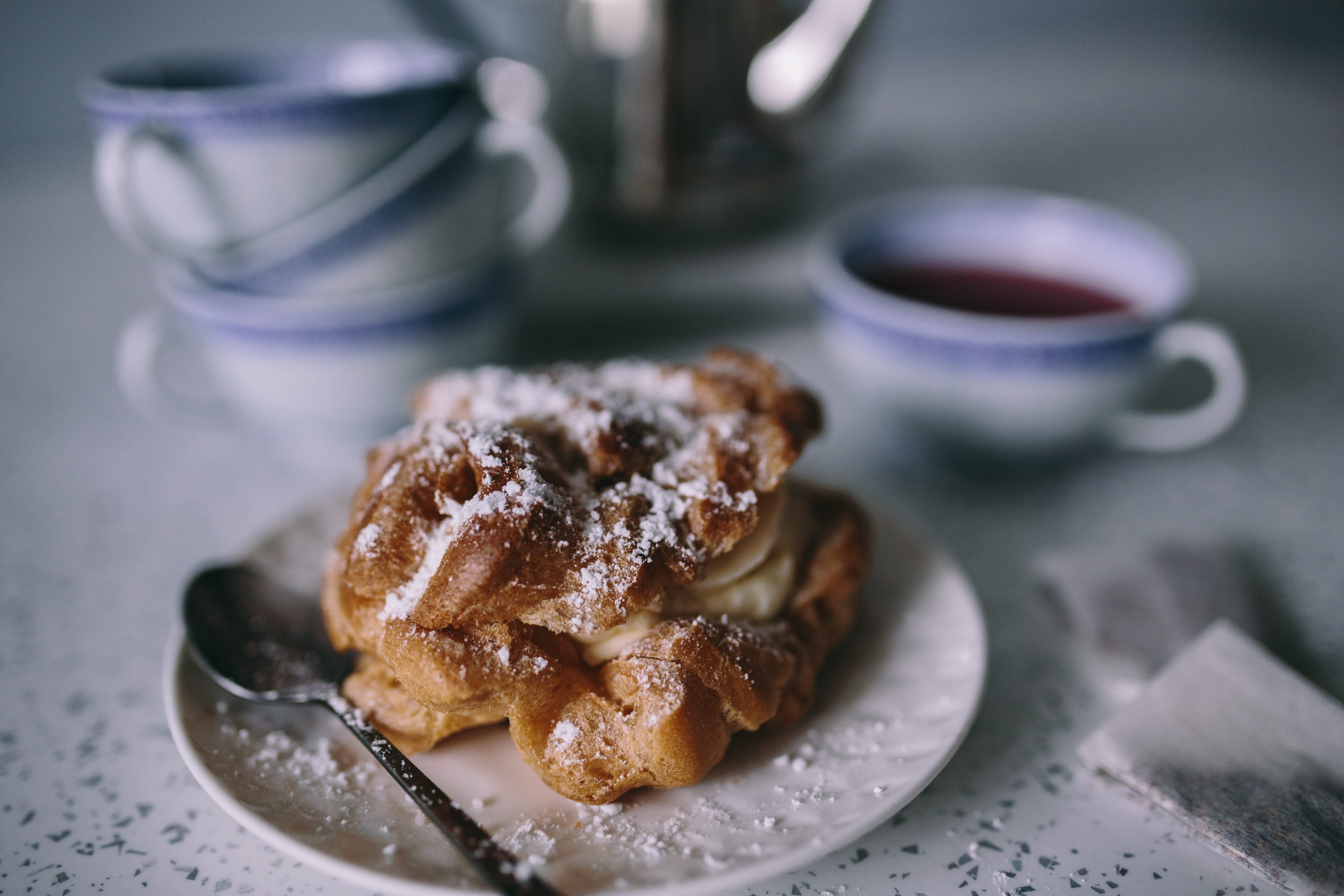 cream, food, no People, sugar, snack, plate, drink, baked, dessert, Tee, temptation, table, indoors, 5K, puffs, focus on foreground, Coffee, tea - hot drink, HD Wallpaper