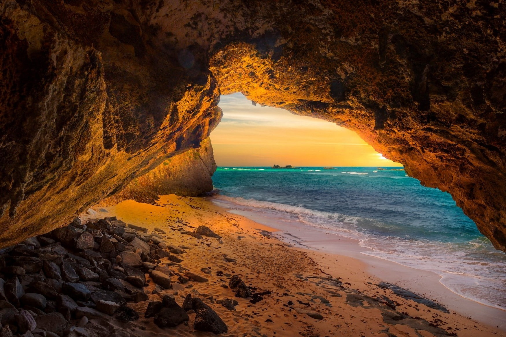 720P, landscape nature cave beach sea sunset sand island sunlight rock turks amp caicos, HD Wallpaper
