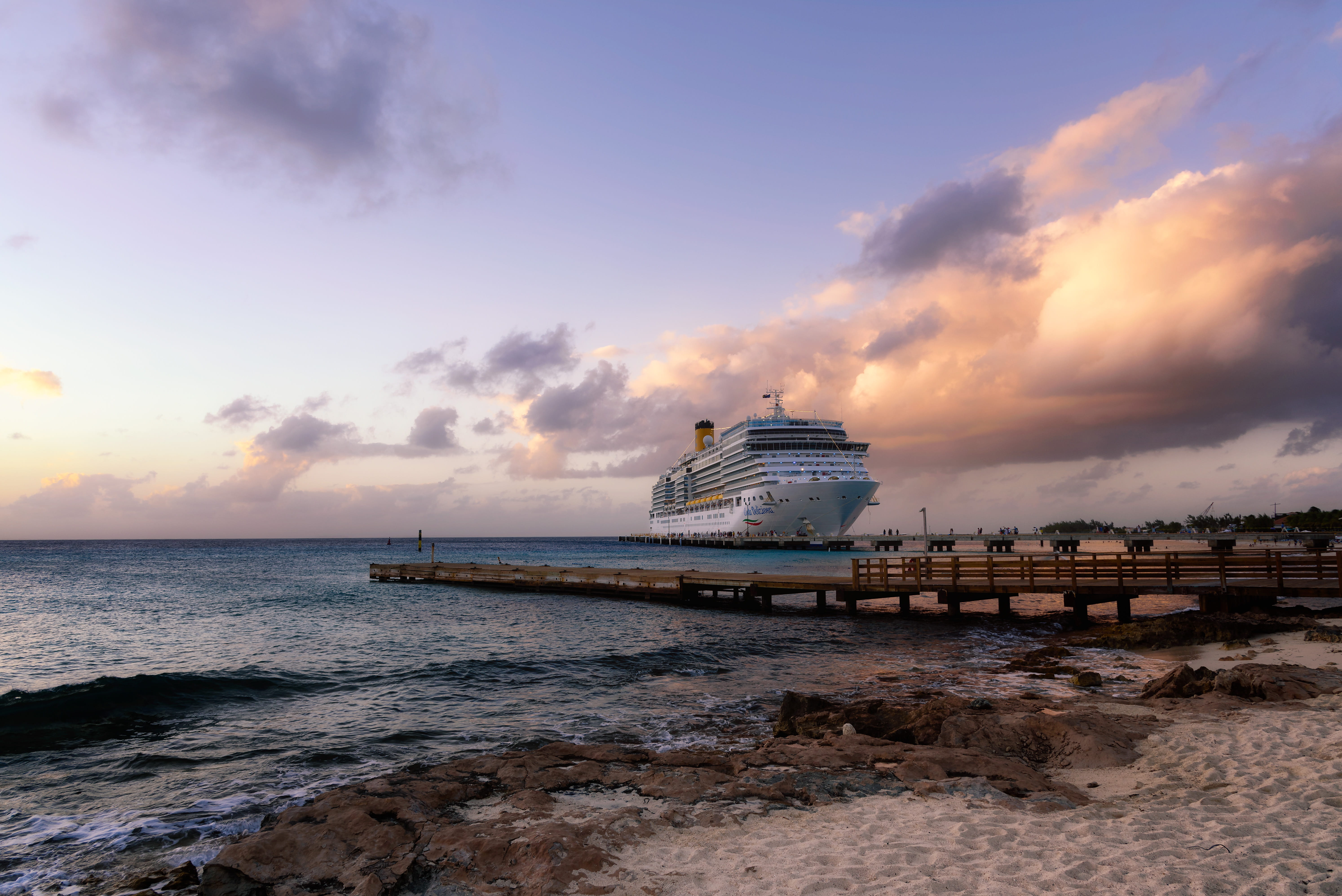 passenger craft, sunset, land, 5K, outdoors, sky, transportation, unnamed road, beauty in nature, nature, nautical vessel, beach, scenics - nature, grand turk, HD Wallpaper