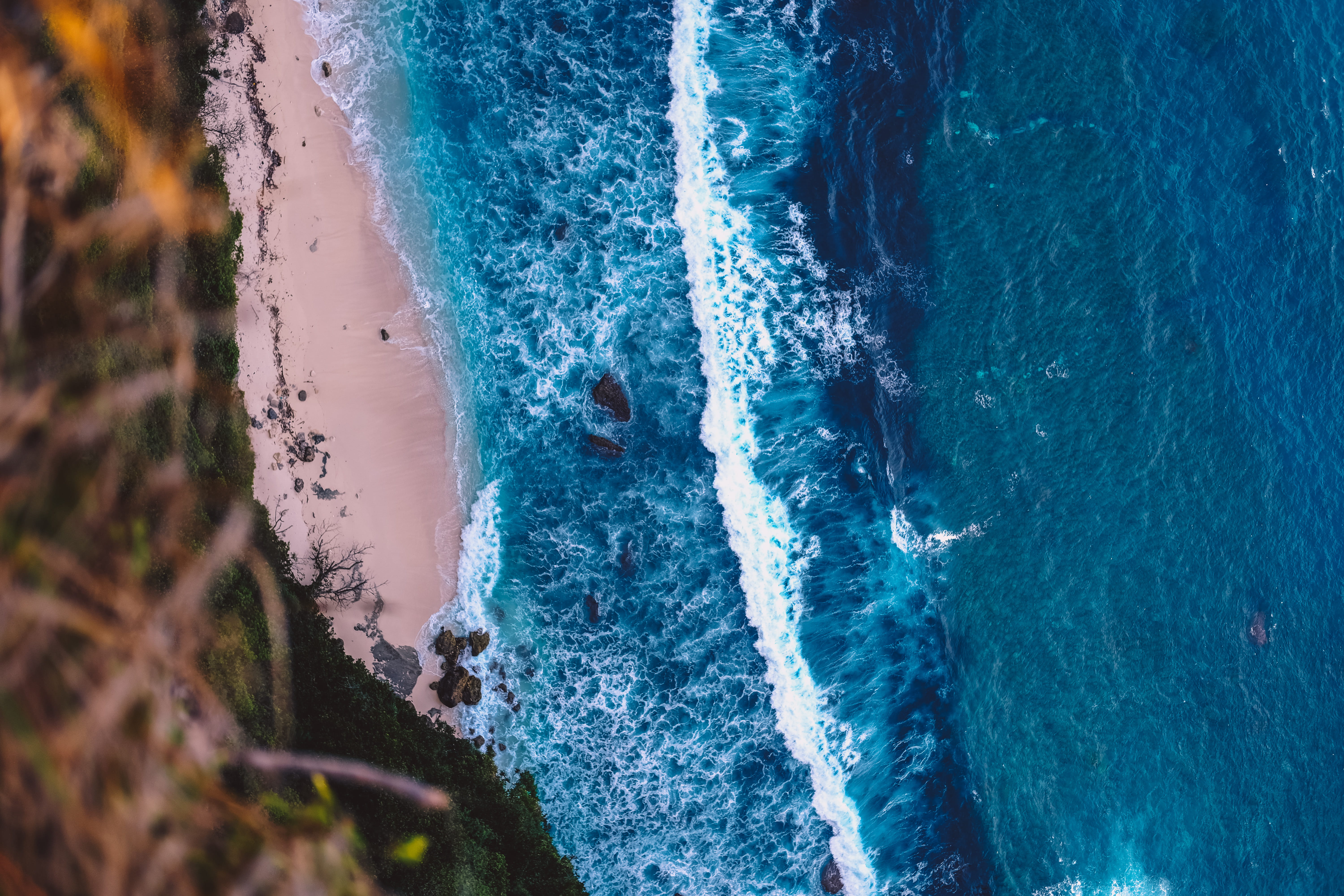 sea, turqouise, aerial View, shore, outdoors, surf, seascape, water, blue, 5K, shoreline, ocean, vacations, travel Destinations, view, top view, tourism, HD Wallpaper