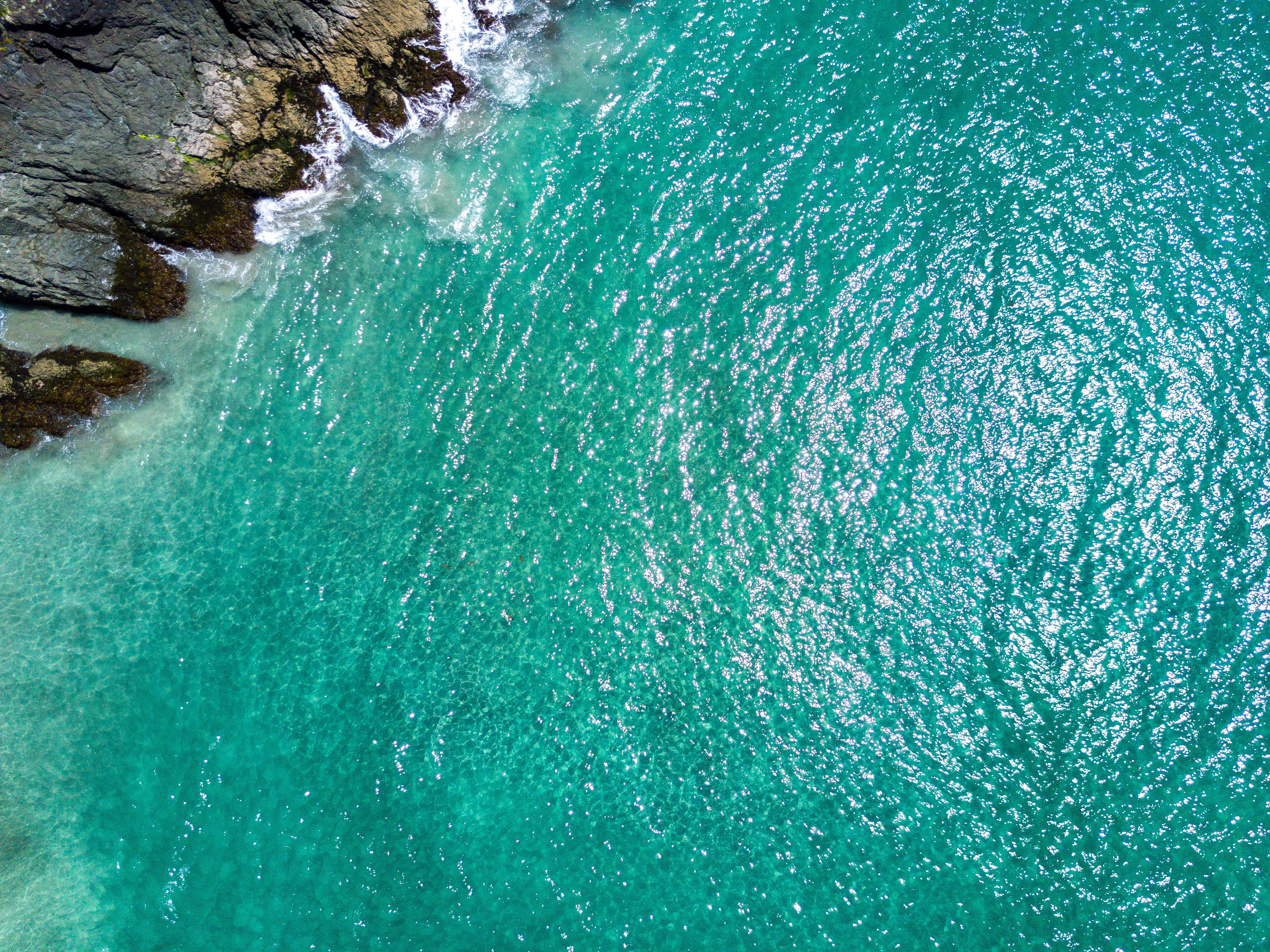 high angle view, day, no people, motion, water, blue, sea, rock - object, breaking, coast, rock, ocean, nature, turquoise colored, 4K, swimming pool, turqouise, HD Wallpaper