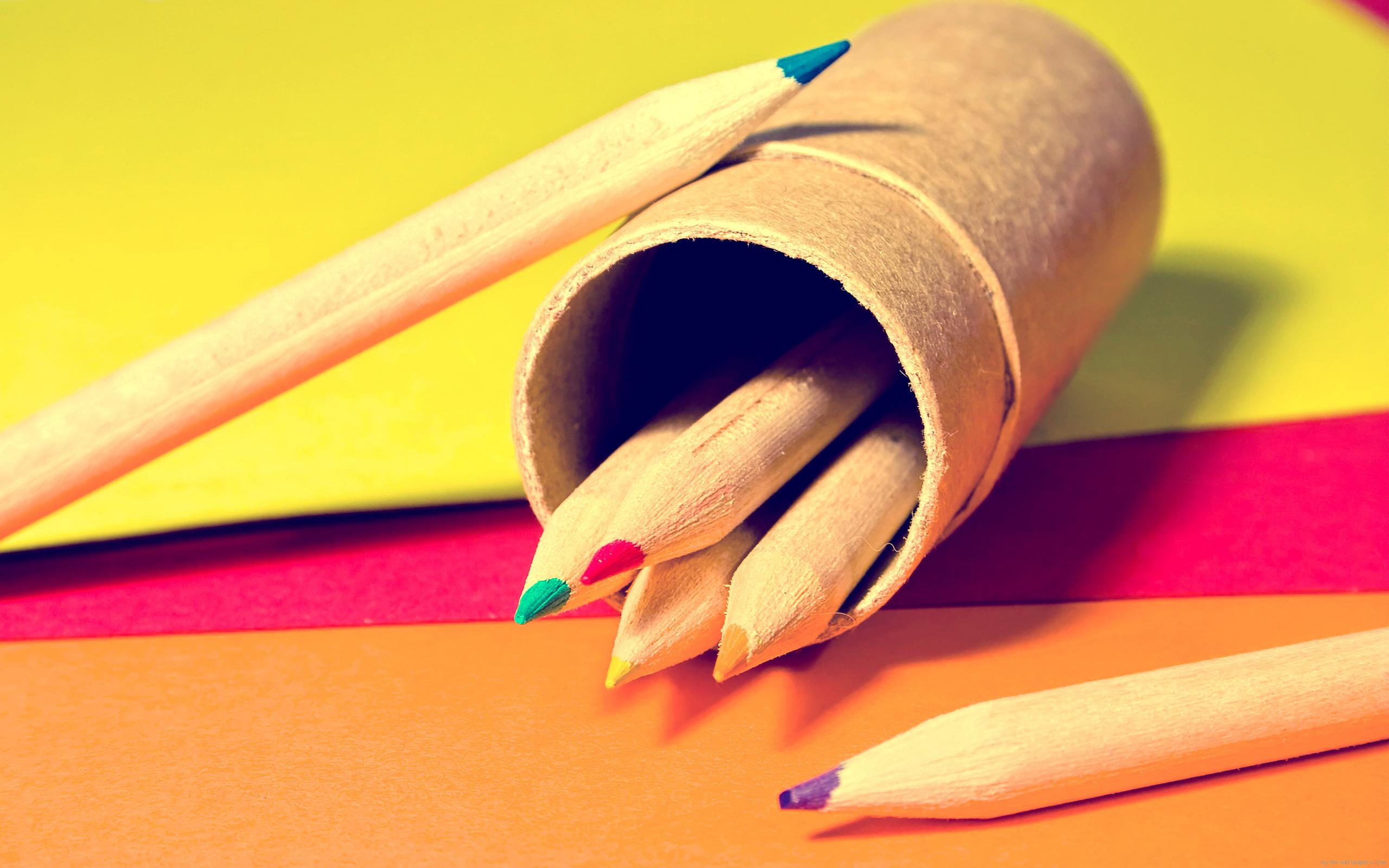 2K, colored, pen, color, pencils, supplies, brown, diverse, school, HD Wallpaper