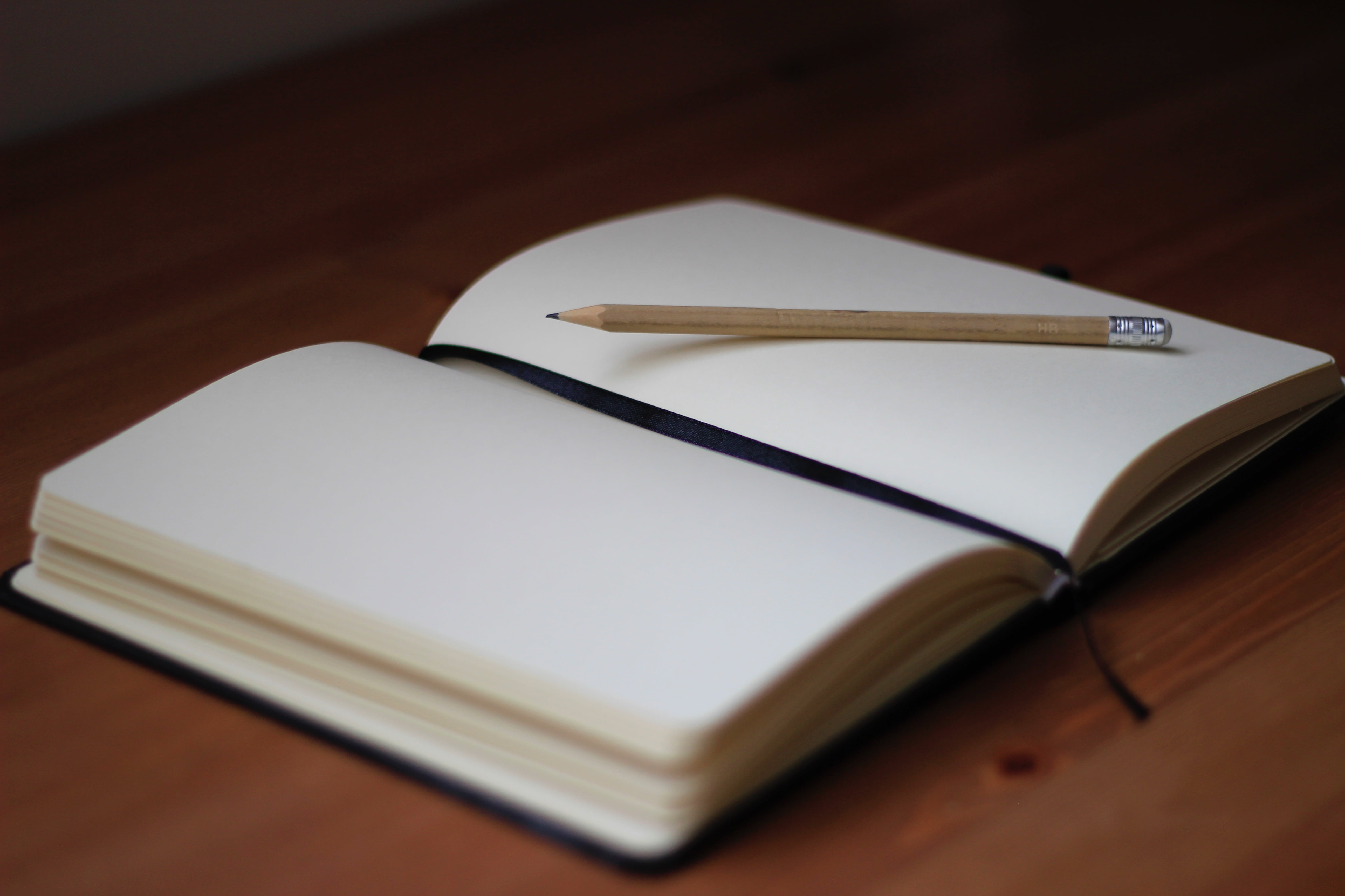 write, 5K, clear, white, copy space, desk, indoors, surface, wooden, diary, table, still life, colored background, brown, antique, office, notebook, note pad, HD Wallpaper