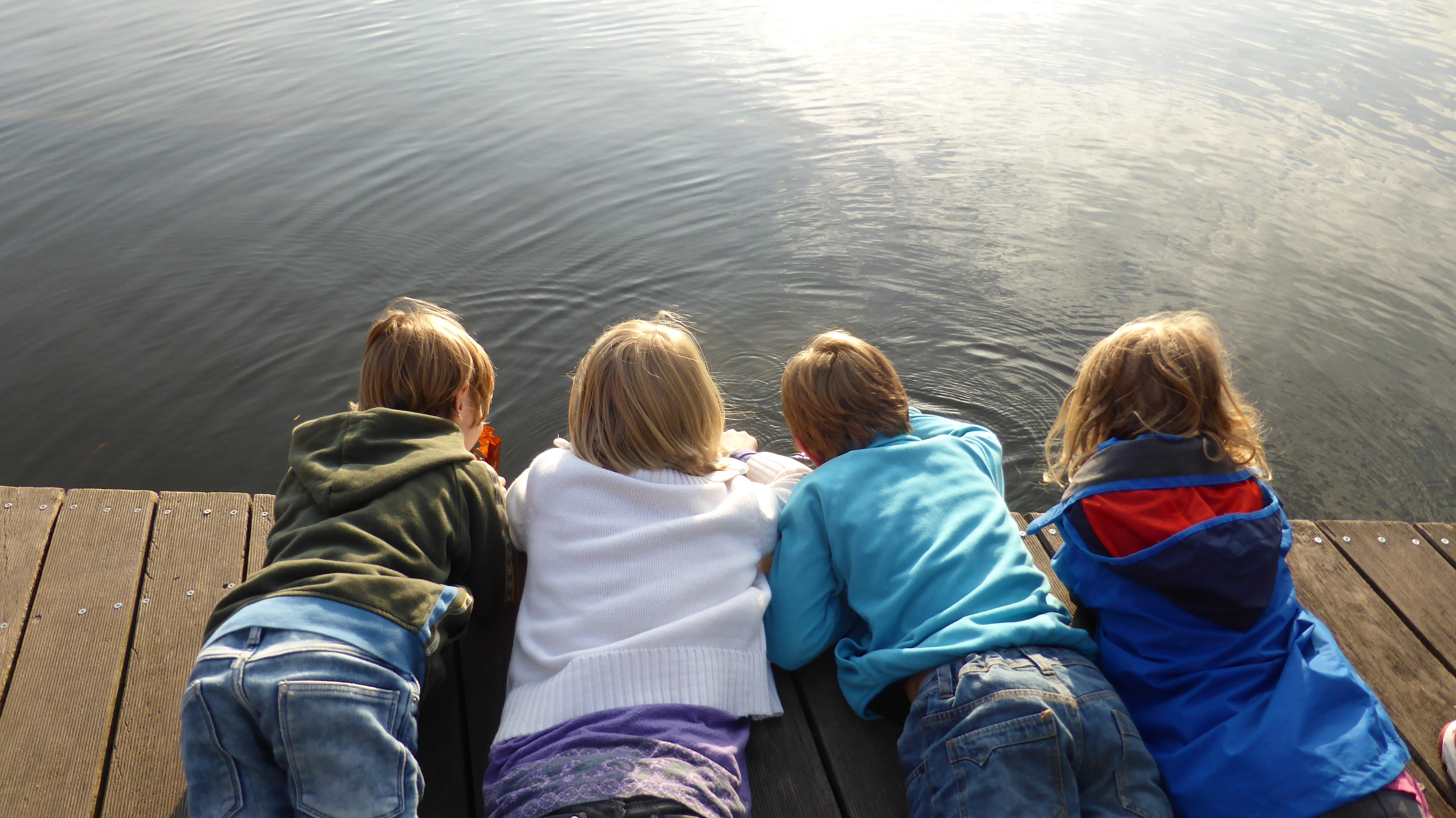 rear view, mind, girl, casual clothing, sitting, people, autumn game, leisure activity, dock, real people, childhood, four, toddlers, hair, near, outdoors, HD Wallpaper