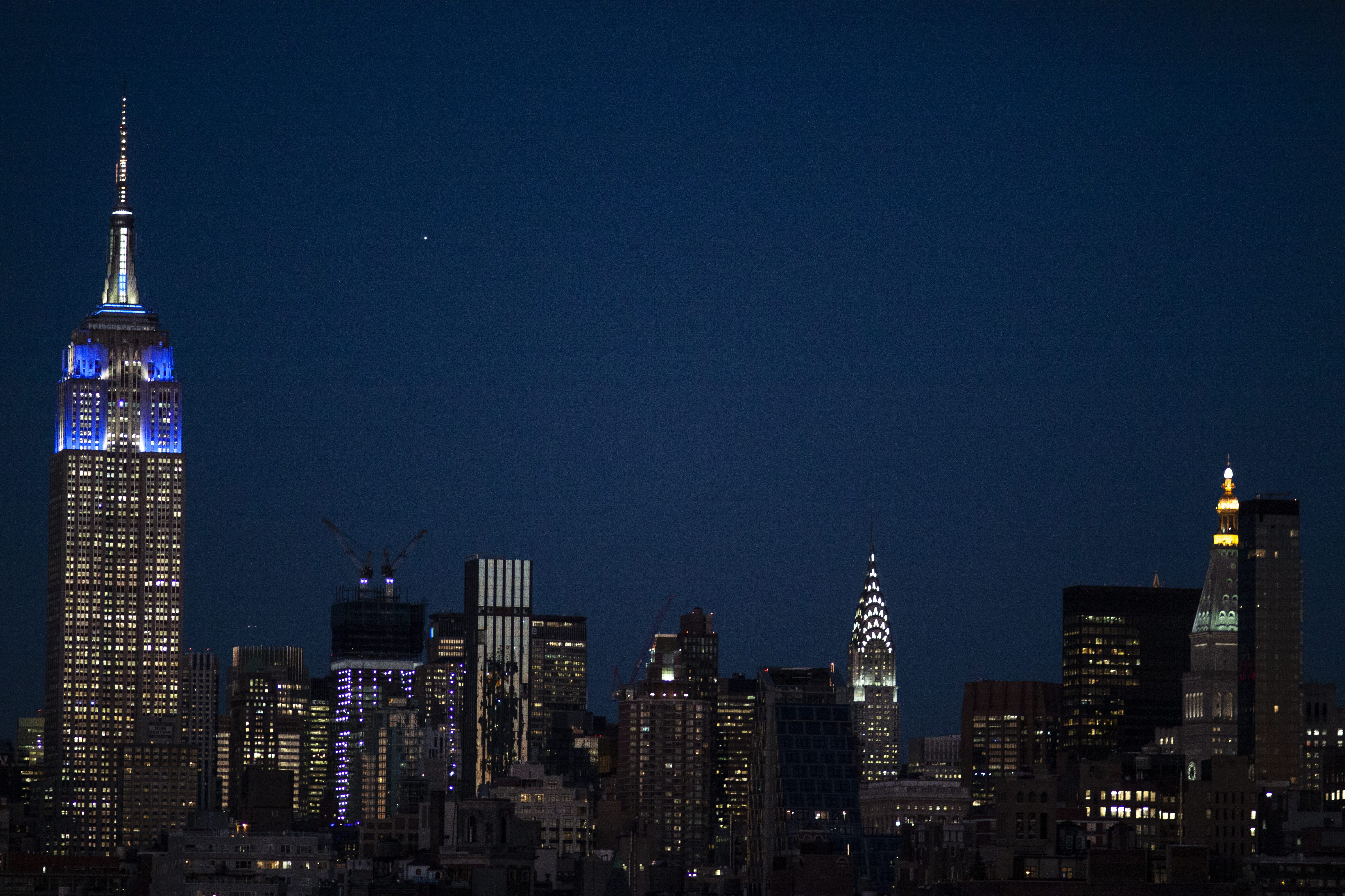 empire, skyline, skyscraper, building exterior, no people, night, urban skyline, outer space, city, travel destinations, financial district, nature, office building exterior, HD Wallpaper