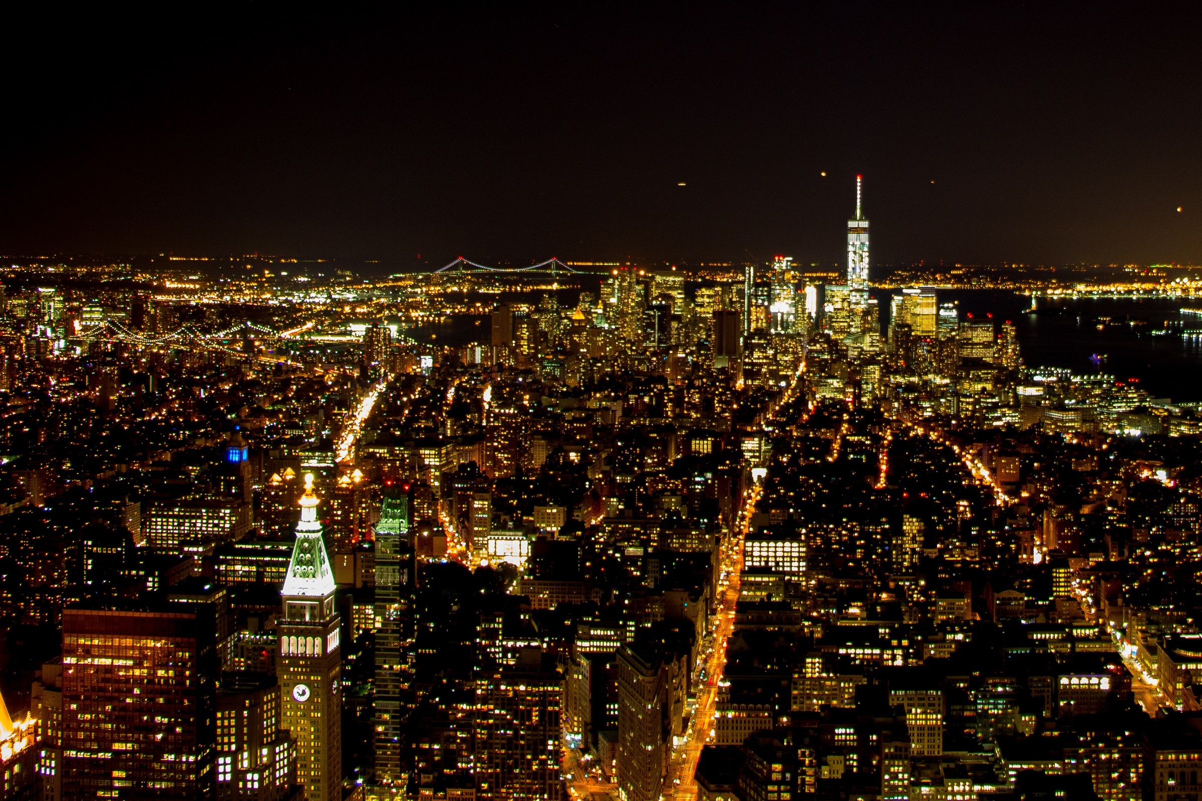 skyline, outdoors, illuminated, building, metropolitan, office, office building exterior, rise, crowded, nightlife, cityscape, lights, lightened, empire state, HD Wallpaper