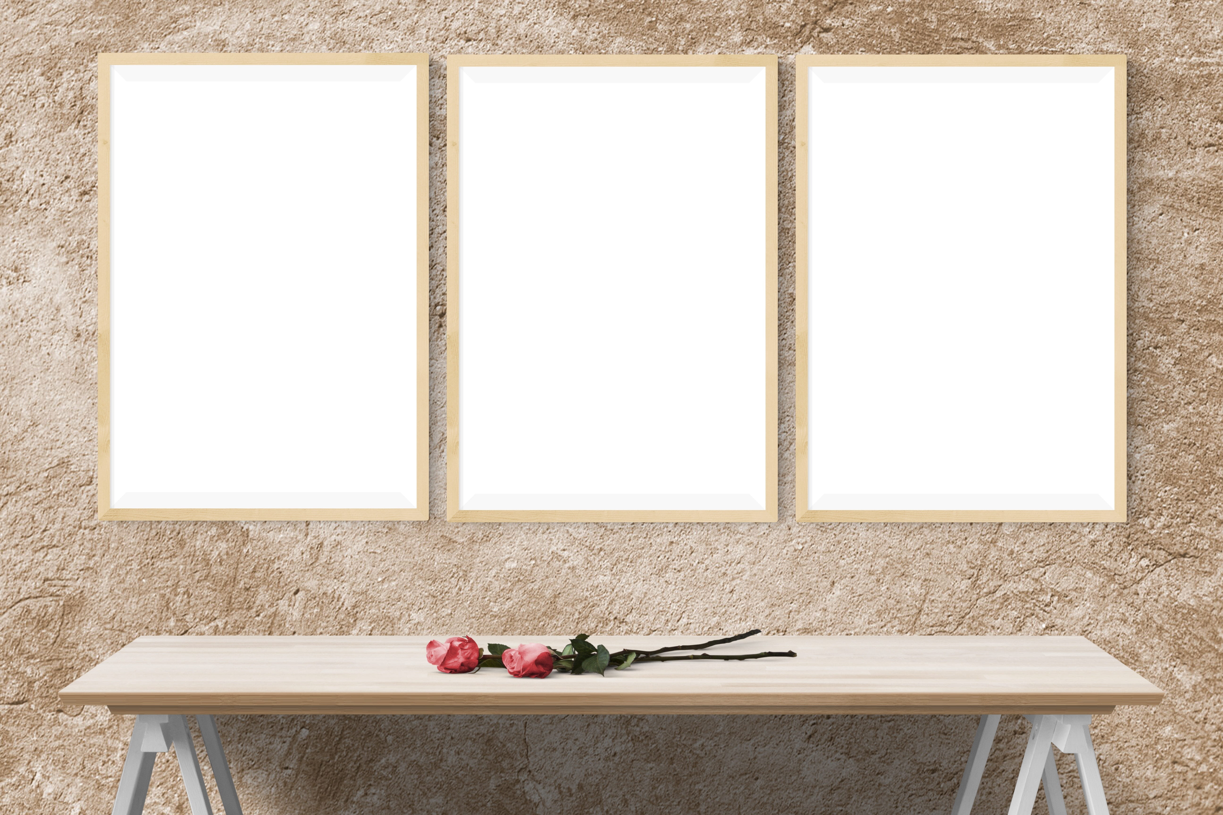 indoors, mockup, absence, flower, nature, red, desk, still life, two, flowering plant, brown, picture, roses, frame, no people, wood - material, white color, HD Wallpaper