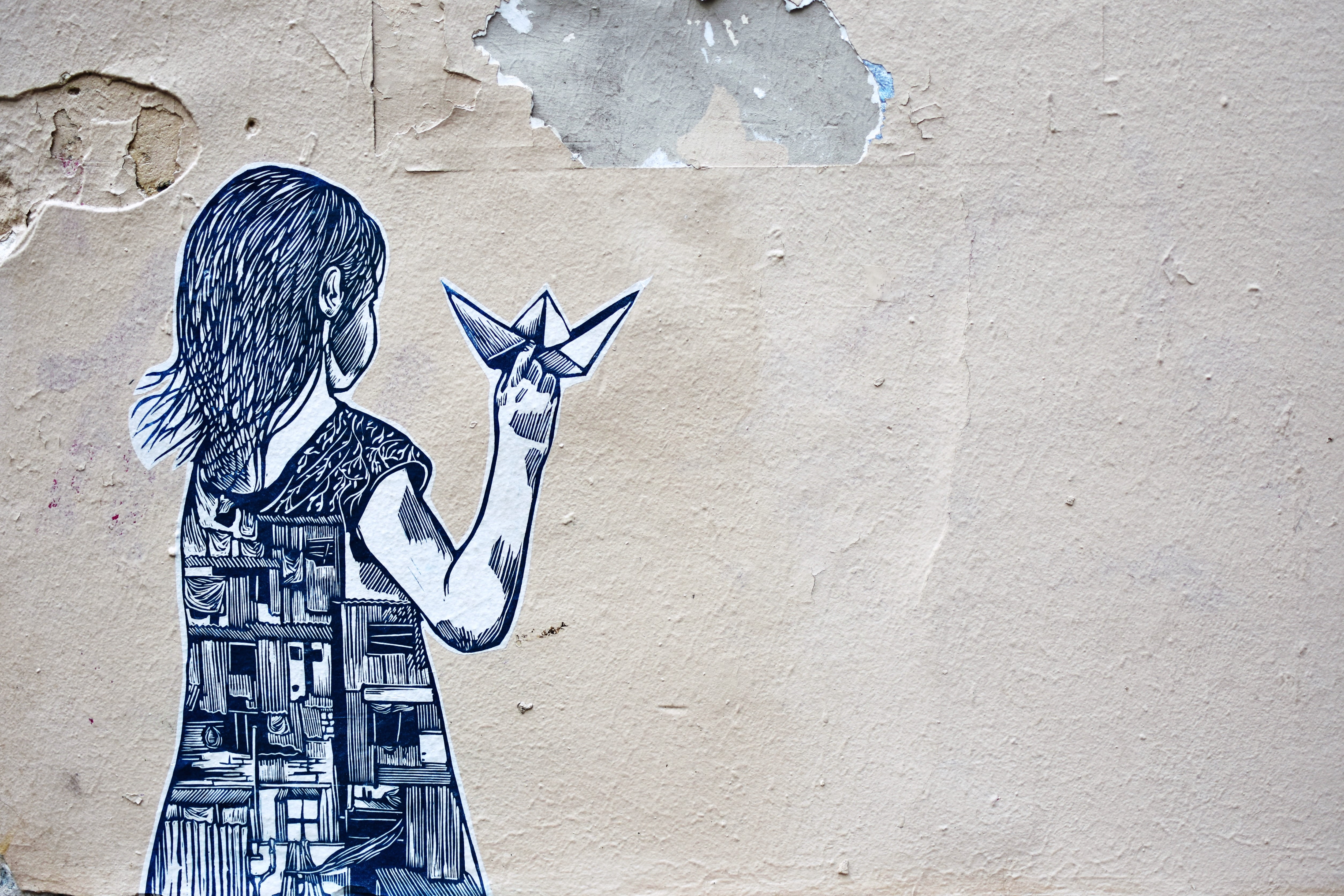 poster, day, history, book, art and craft, art, urban, mural, girl, texture, holding, wall, one person, stone wall, built structure, 4K, outdoors, graffiti, HD Wallpaper