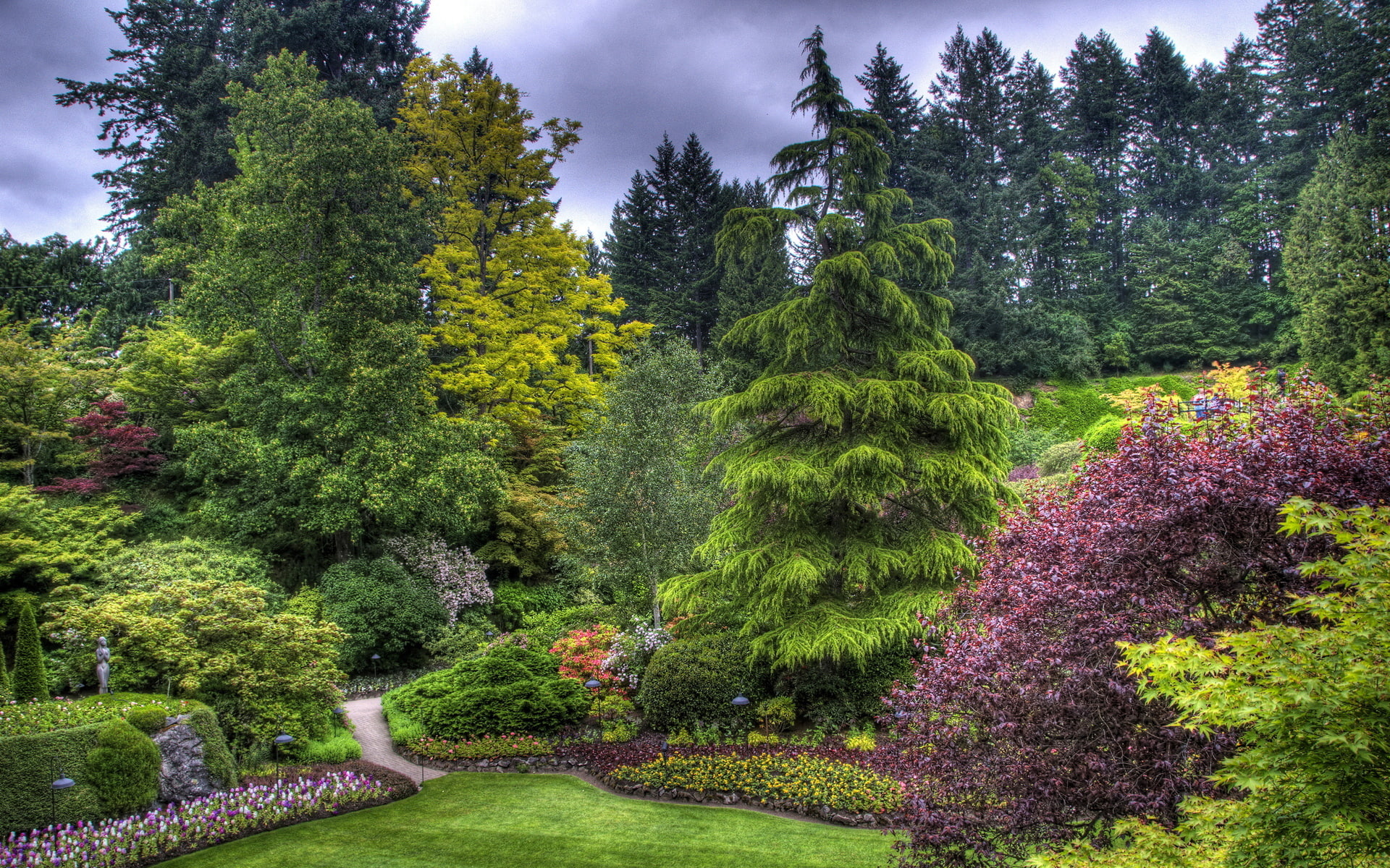 garden, hdr, butchart, canada, landscapes, park, 1080P, gardens, victoria, HD Wallpaper