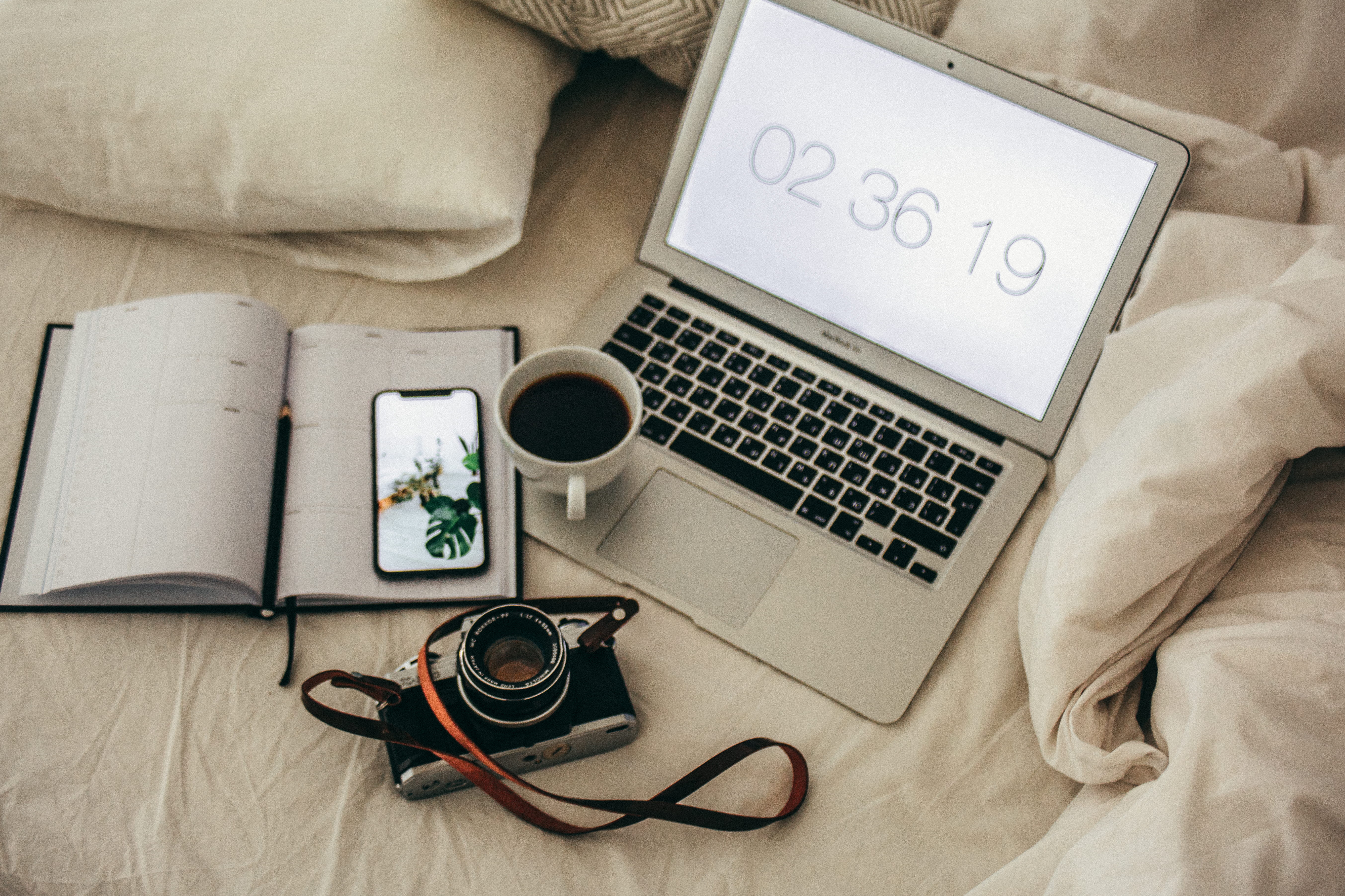 document, room, wireless, high angle view, pencil, coffee, equipment, work, electronics, drink, connection, screen, 5K, camera, planner, indoors, cup, HD Wallpaper