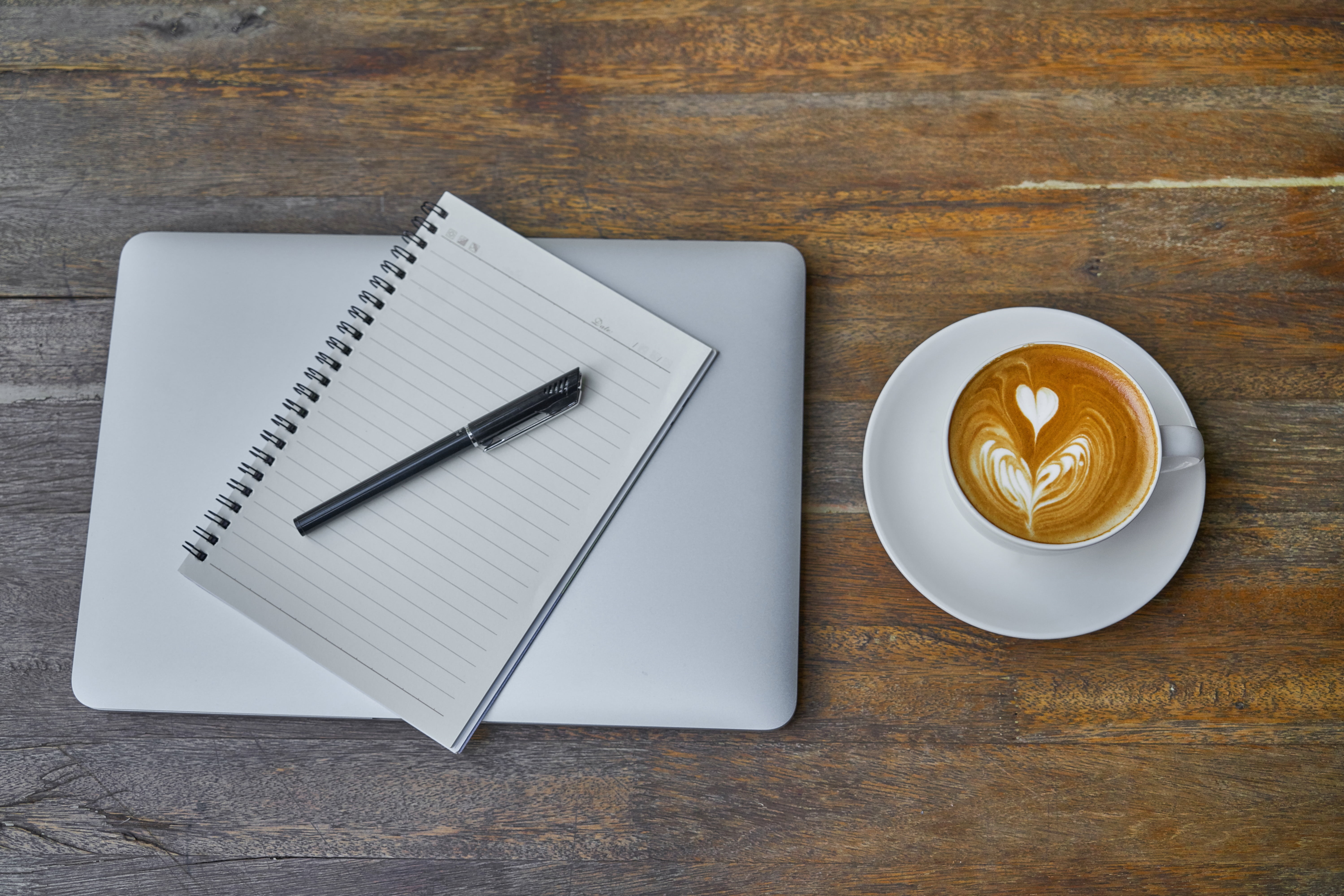 work, restaurant, latte, notebook, wake, food, pen, to write, 5K, table, brown, good morning, manuscript, directly above, food photo, drink, coffee cup, HD Wallpaper
