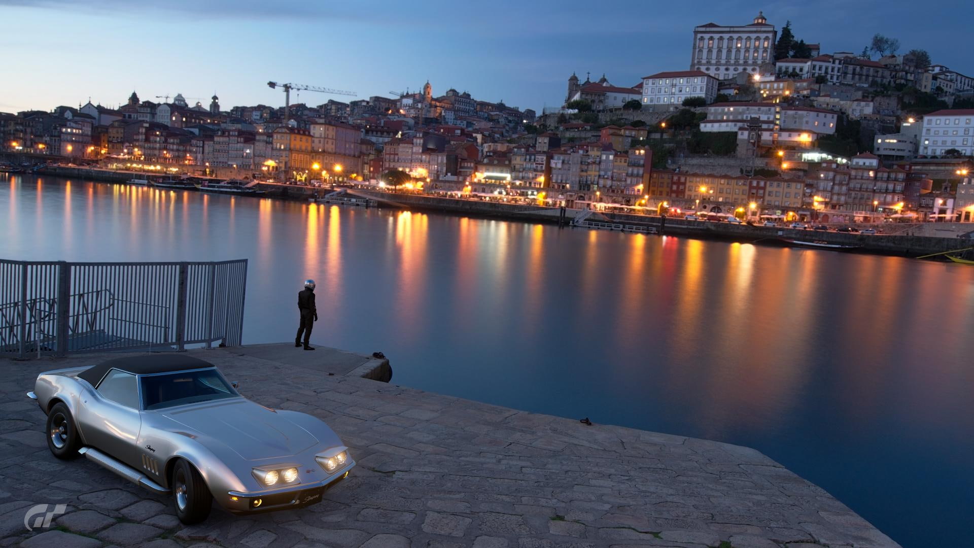 transportation, cityscape, built structure, water, reflection, nature, car, architecture, building exterior, 1080P, Gran Turismo Sport, motor vehicle, HD Wallpaper