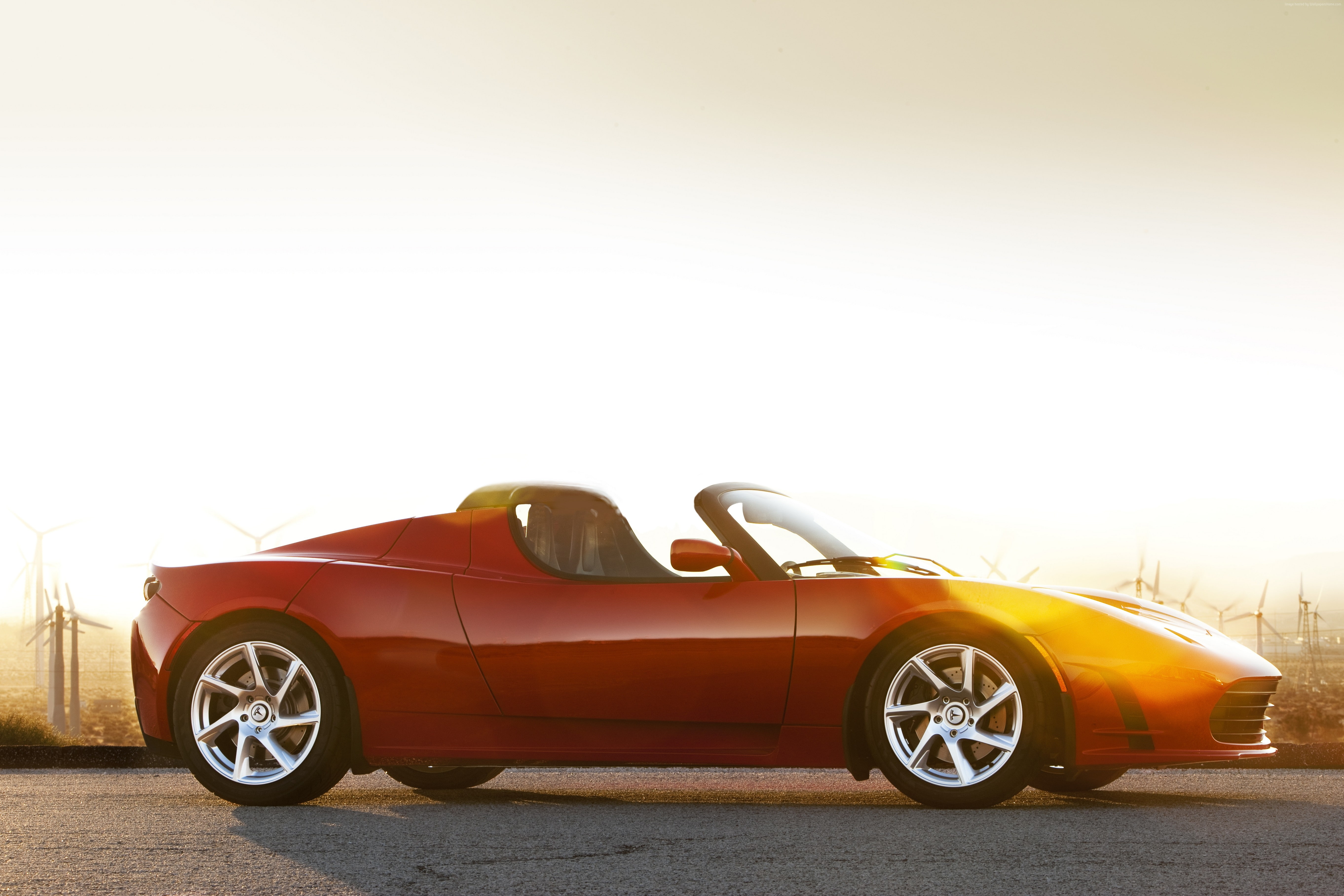 Tesla Motors, speed, red, sports car, side, 5K, review, Tesla Roadster, test drive, electric cars, HD Wallpaper