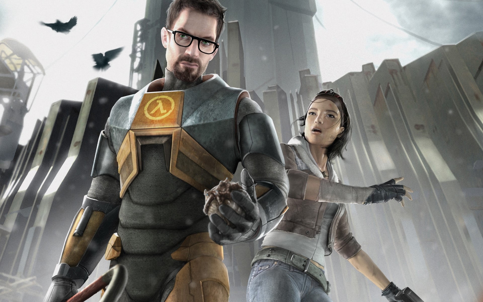 1080P, architecture, young men, eyeglasses, portrait, beard, Alyx vance, clothing, glasses, people, Half-life 2, digital composite, waist up, males, adult, HD Wallpaper