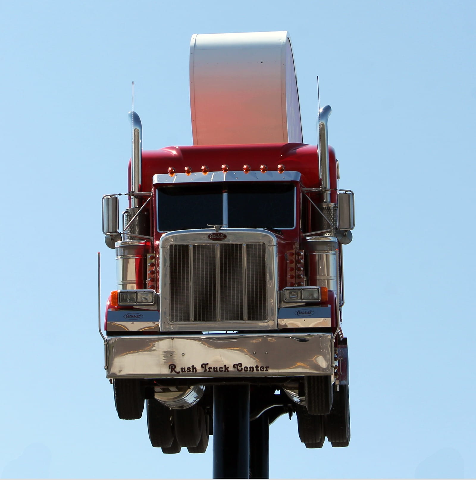 semi-truck, advertise, metal, guidepost, large, sky, roadside, red, trucking, gas, Truck, advertisement, promotion, Roadsign, street, outdoors, low angle view, Phone HD Wallpaper