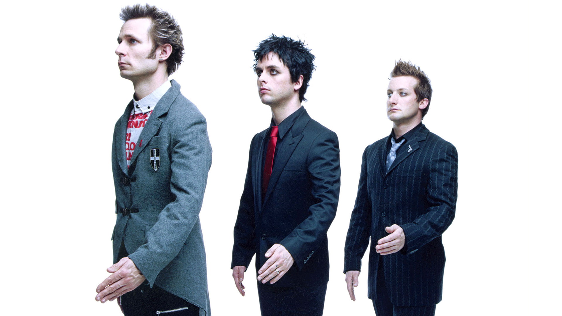 s, Billie Joe Armstrong, Michael Ryan Pritchard, Frank Edwin Wright III, jacket, Green Day, group, music, black, suit, punk, 1080P, rock, notched, lapel, HD Wallpaper