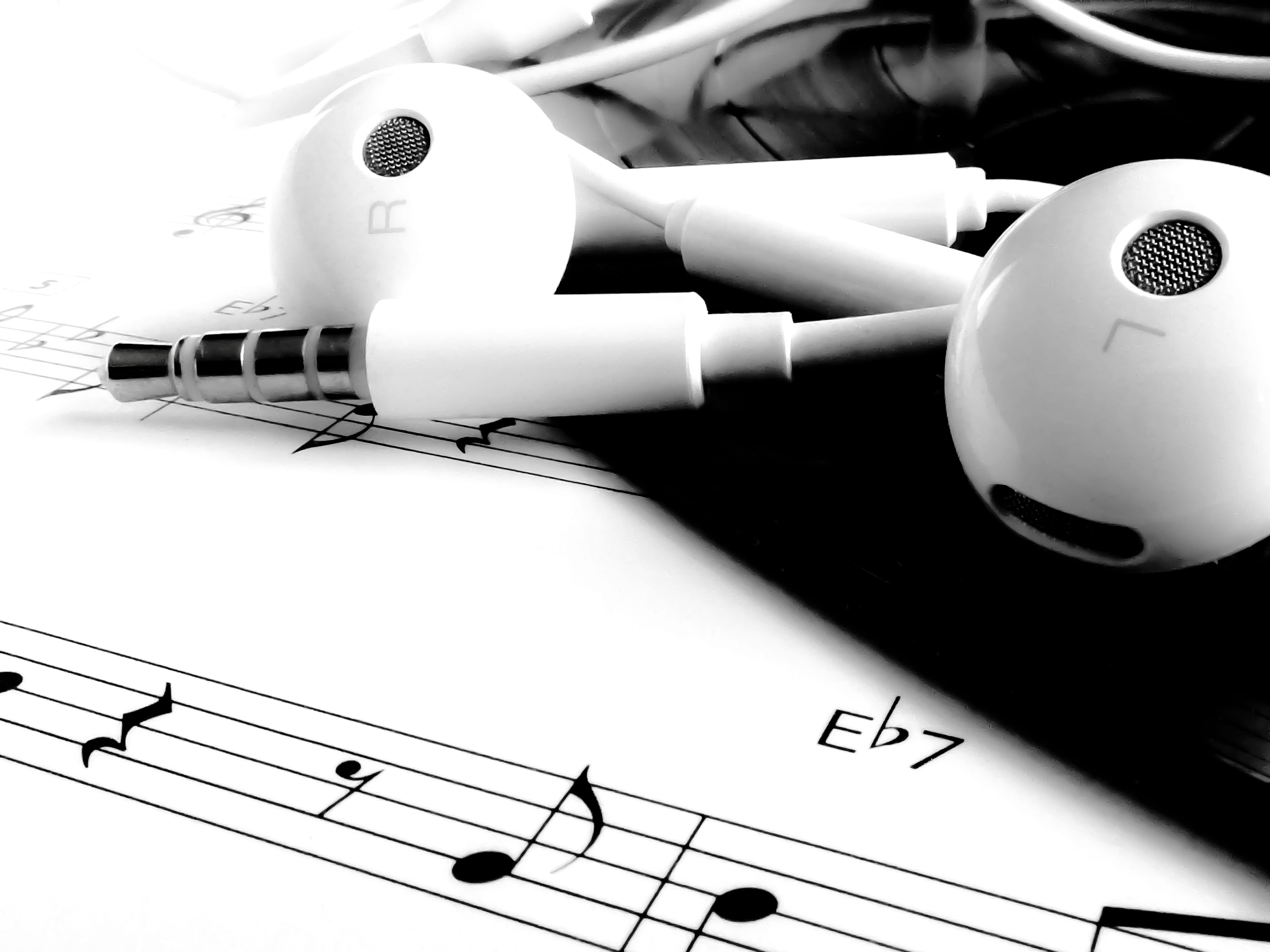 office, sheet Music, close-up, classical Music, pen, sound, 4K, white, indoors, black and white, writing instrument, equipment, table, arts And Entertainment, HD Wallpaper