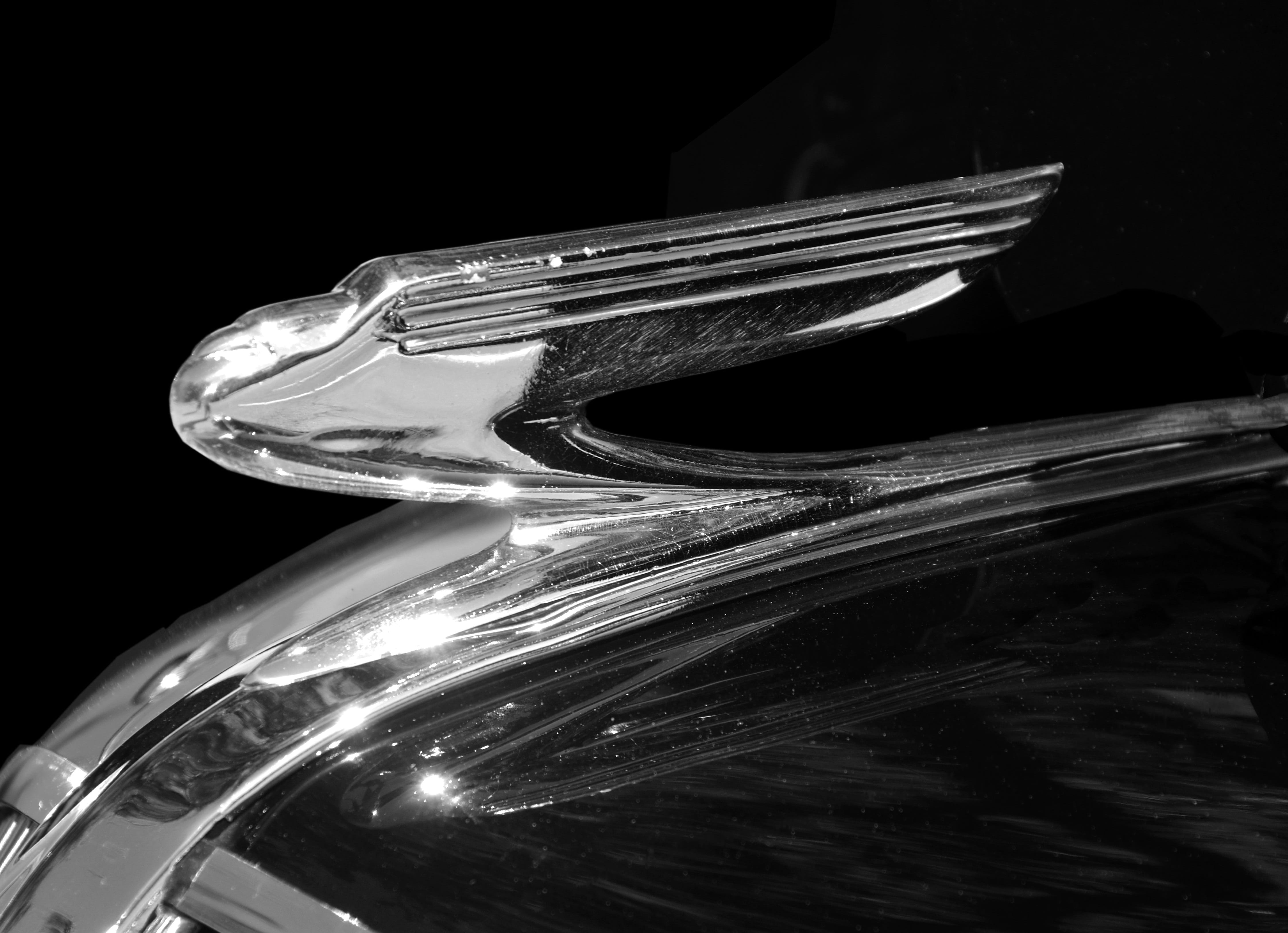 Antique, silver, eating utensil, musical instrument, hobby, fork, white, transport, america, chrome, black background, 4K, retro, studio shot, transportation, HD Wallpaper