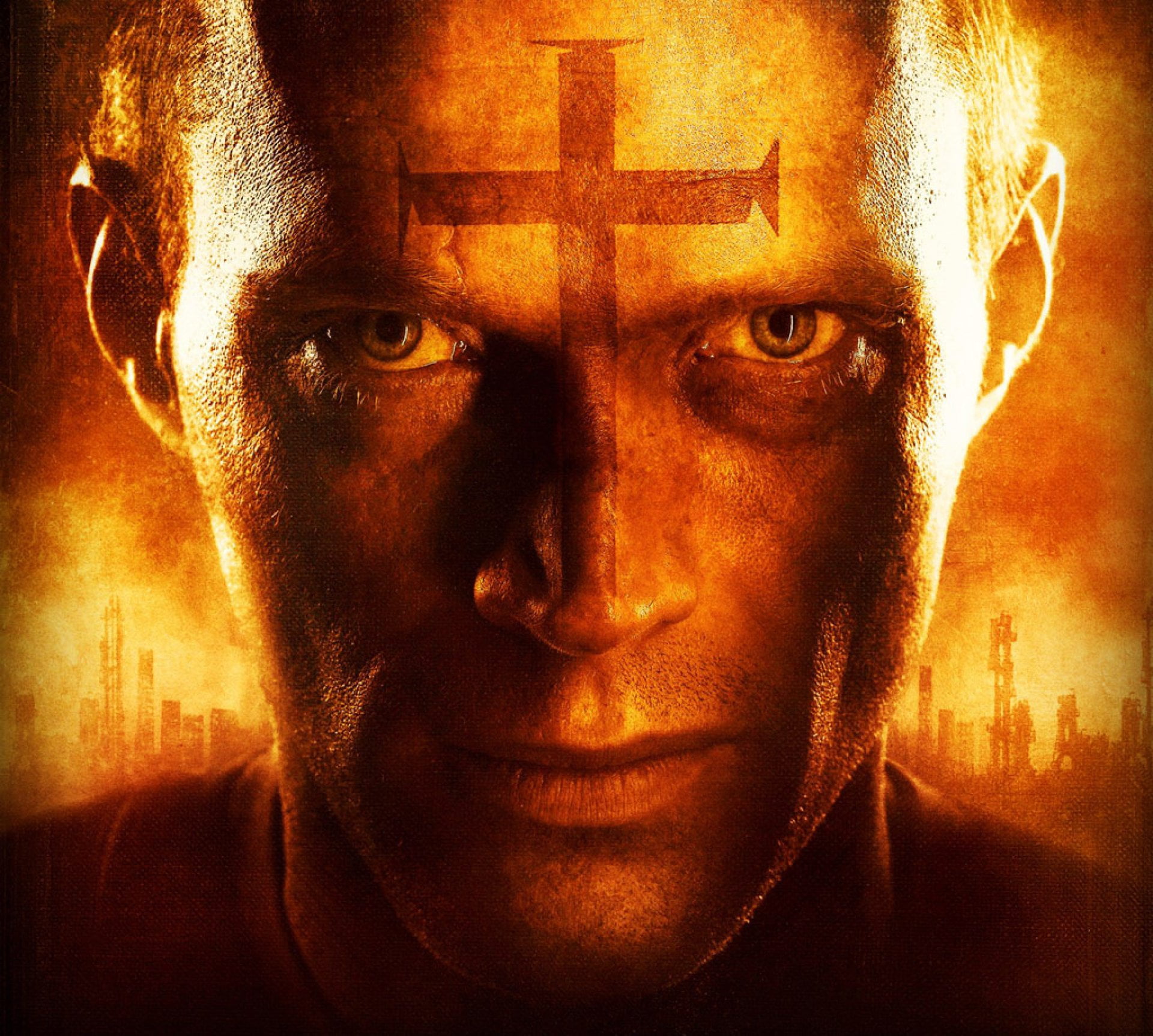 Paul Bettany, contemplation, 1080P, headshot, serious, Movie, Priest, looking at camera, body part, adult, portrait, young men, indoors, young adult, front view, HD Wallpaper