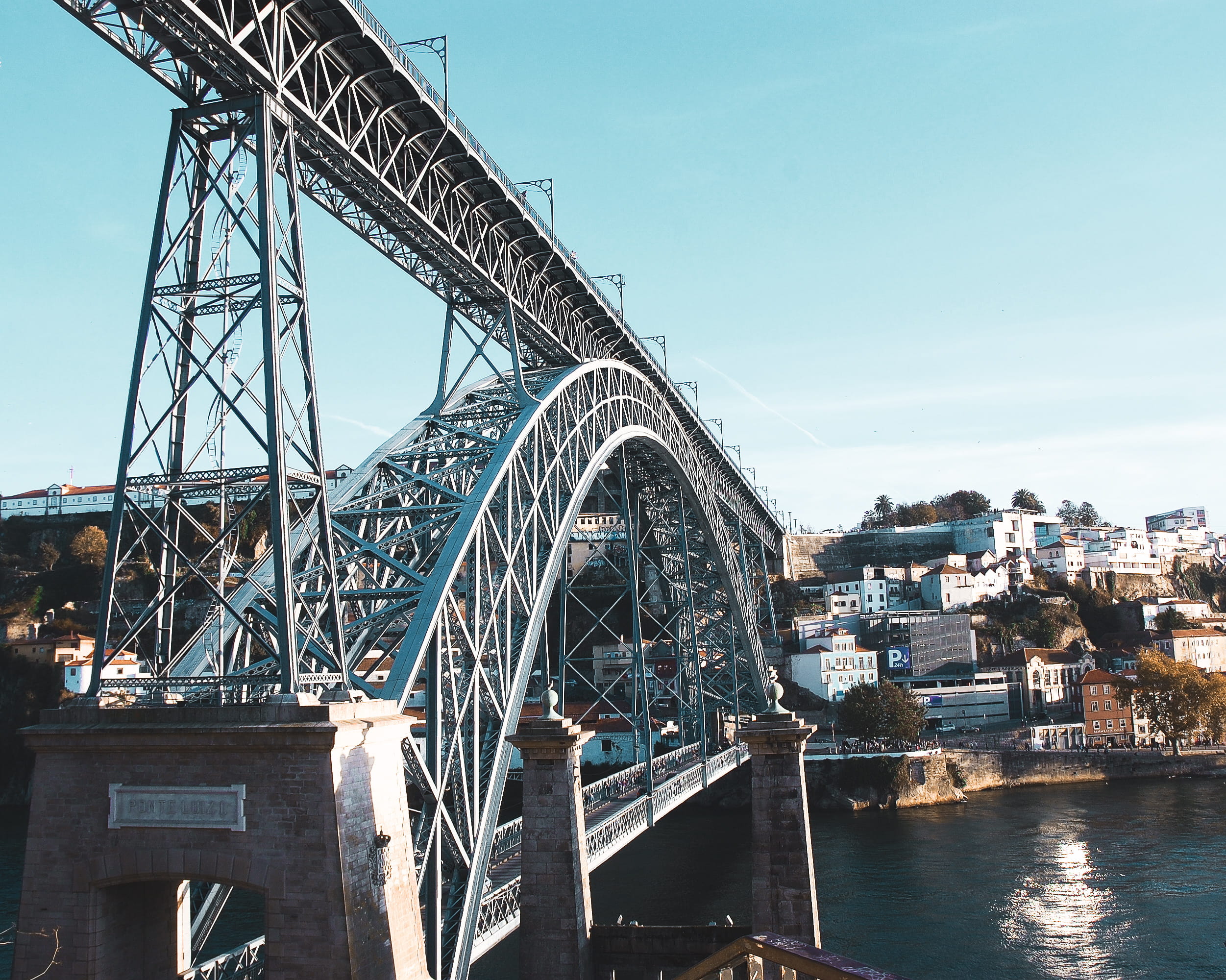river, metal, arch bridge, water, building exterior, porto, invicta, engineering, travel destinations, transportation, place, built structure, arch, 1080P, HD Wallpaper