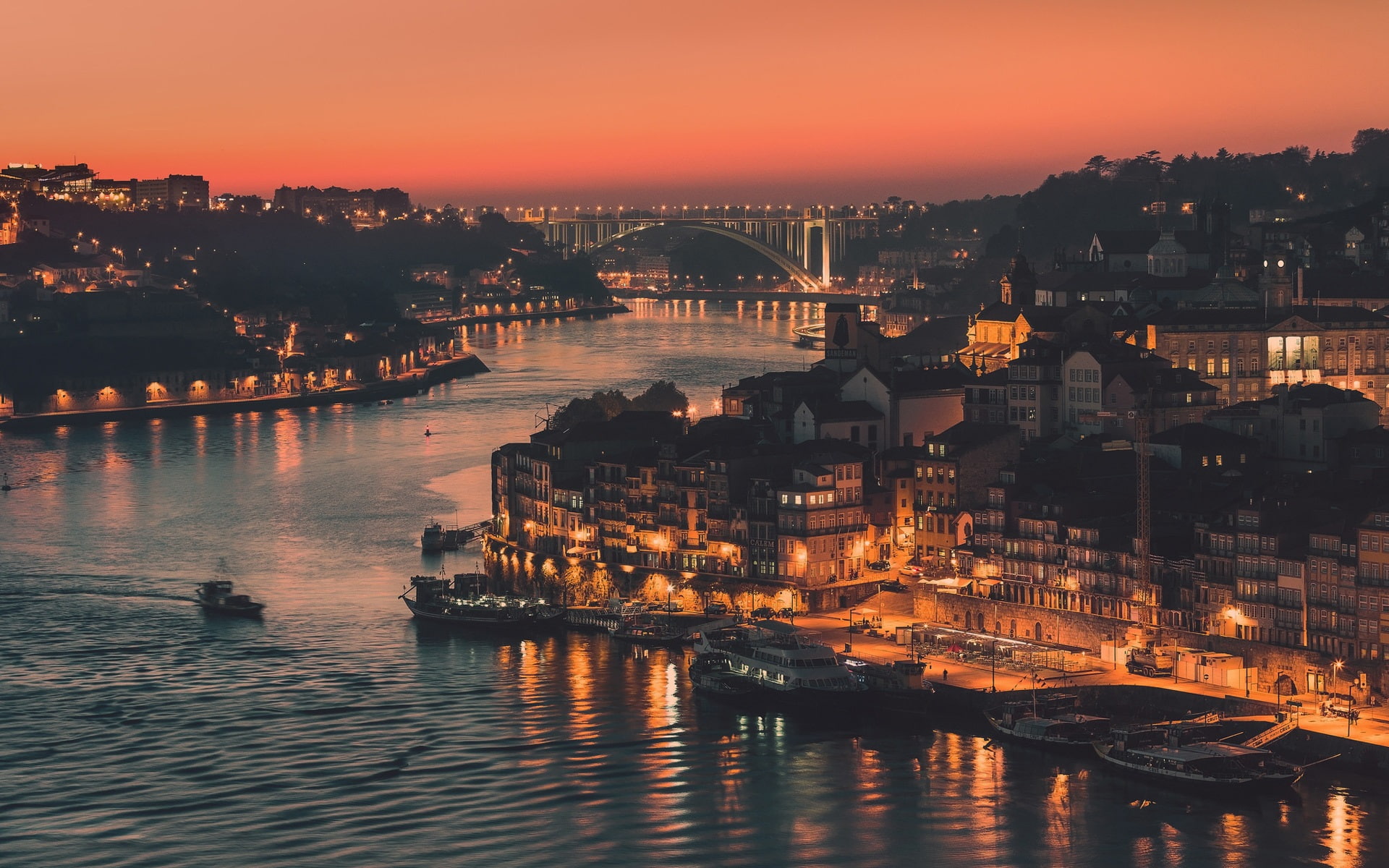 Porto, City, Portugal, 1080P, Lights, Bridge, Evening, River, Buildings, HD Wallpaper