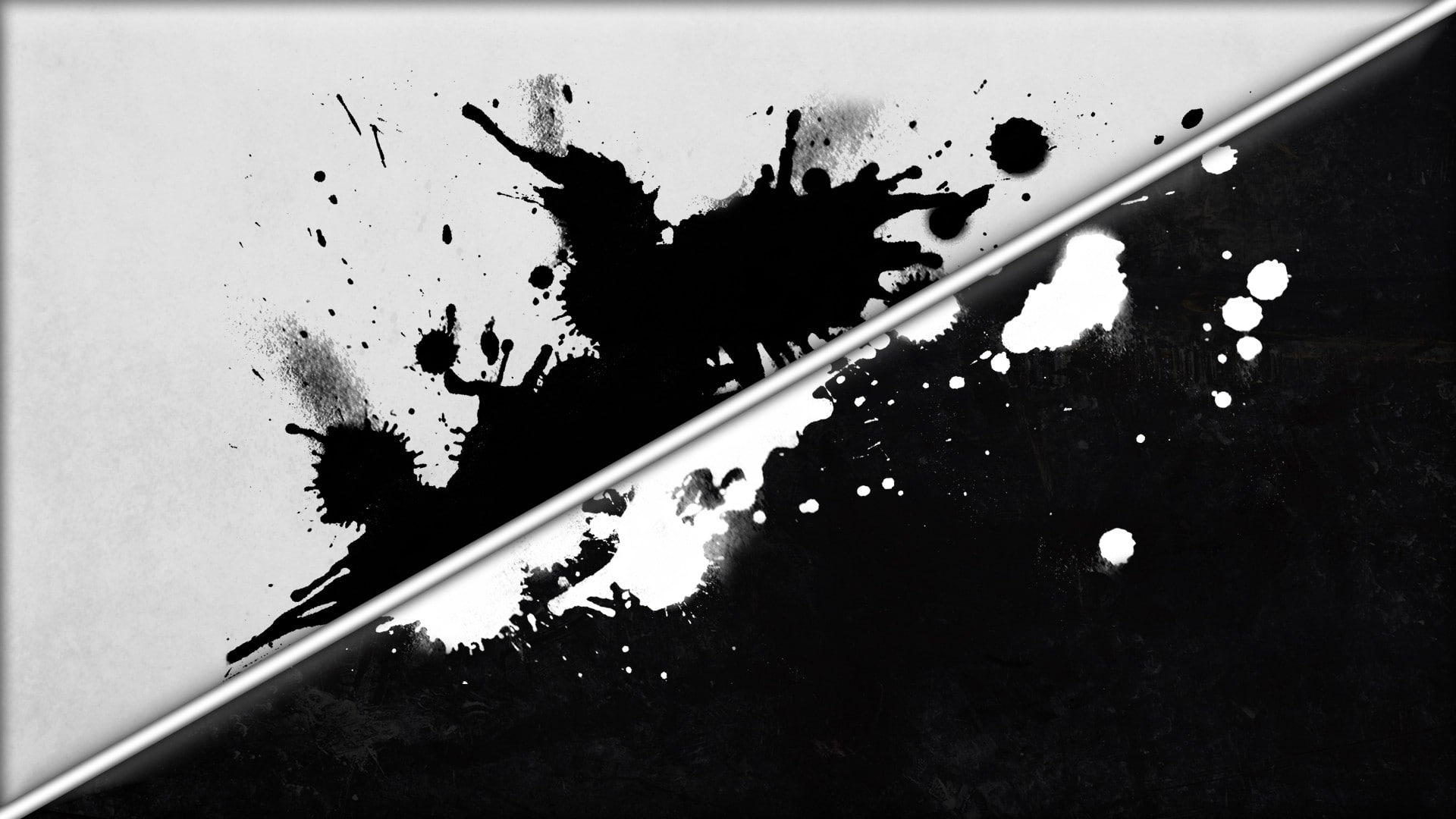 grunge, abstract, paint splatter, digital art, artwork, 1080P, monochrome, black, lines, white, HD Wallpaper