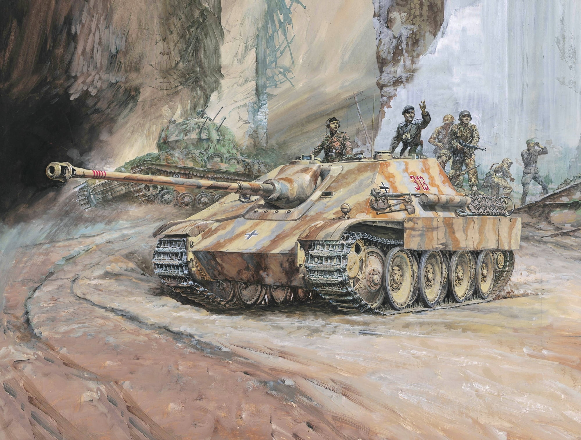 craft, rock, tank, rock formation, brown, tank fighter, the second world, representation, human representation, history, 1080P, Jagdpanther, figure, self-propelled artillery, HD Wallpaper