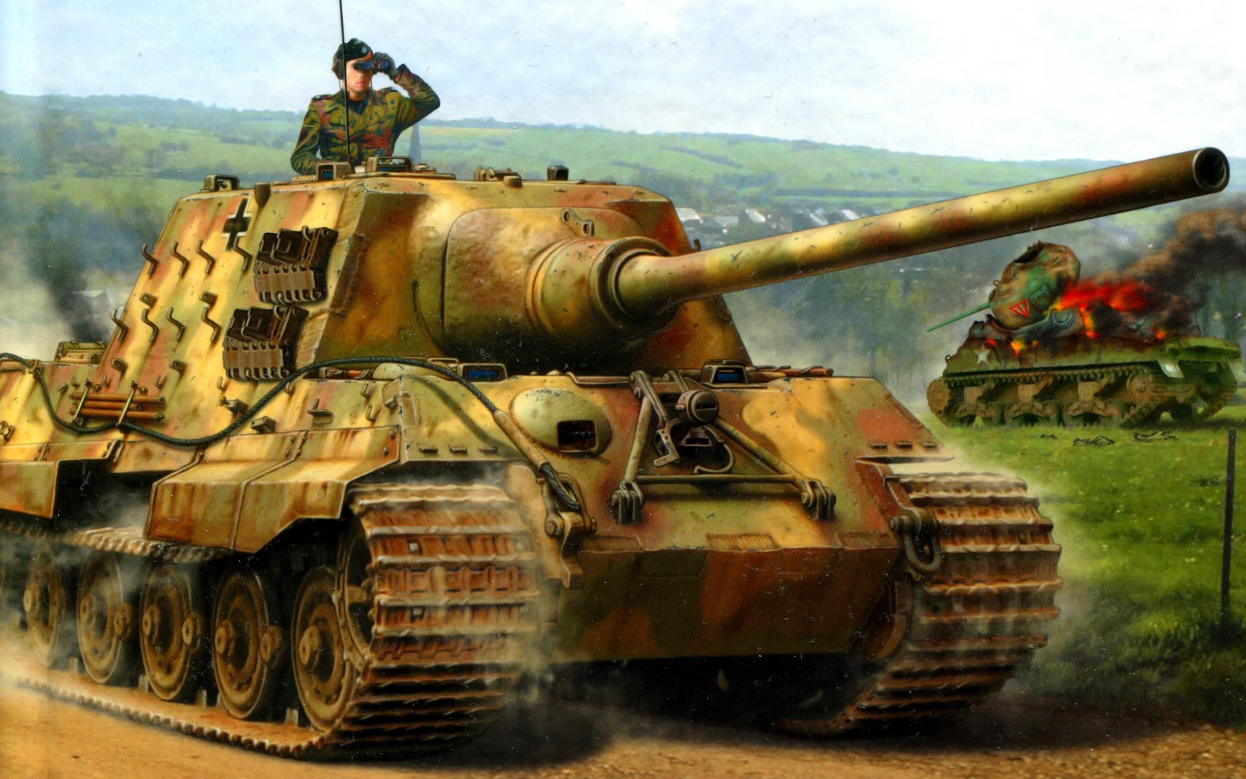 digital, outdoors, armored tank, mode of transportation, transportation, conflict, day, tank, Hunting tiger, men, Tank destroyers, Ausf. B, land vehicle, HD Wallpaper