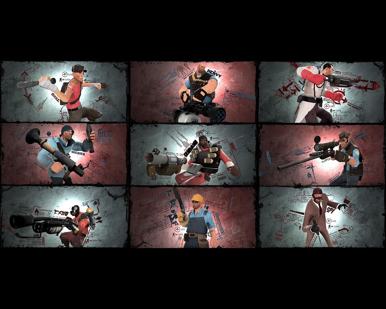 videogame, metal, Pyro (character), video games, Sniper (TF2), indoors, abandoned, medicine, weathered, screenshot, built structure, application, Heavy (charater), HD Wallpaper