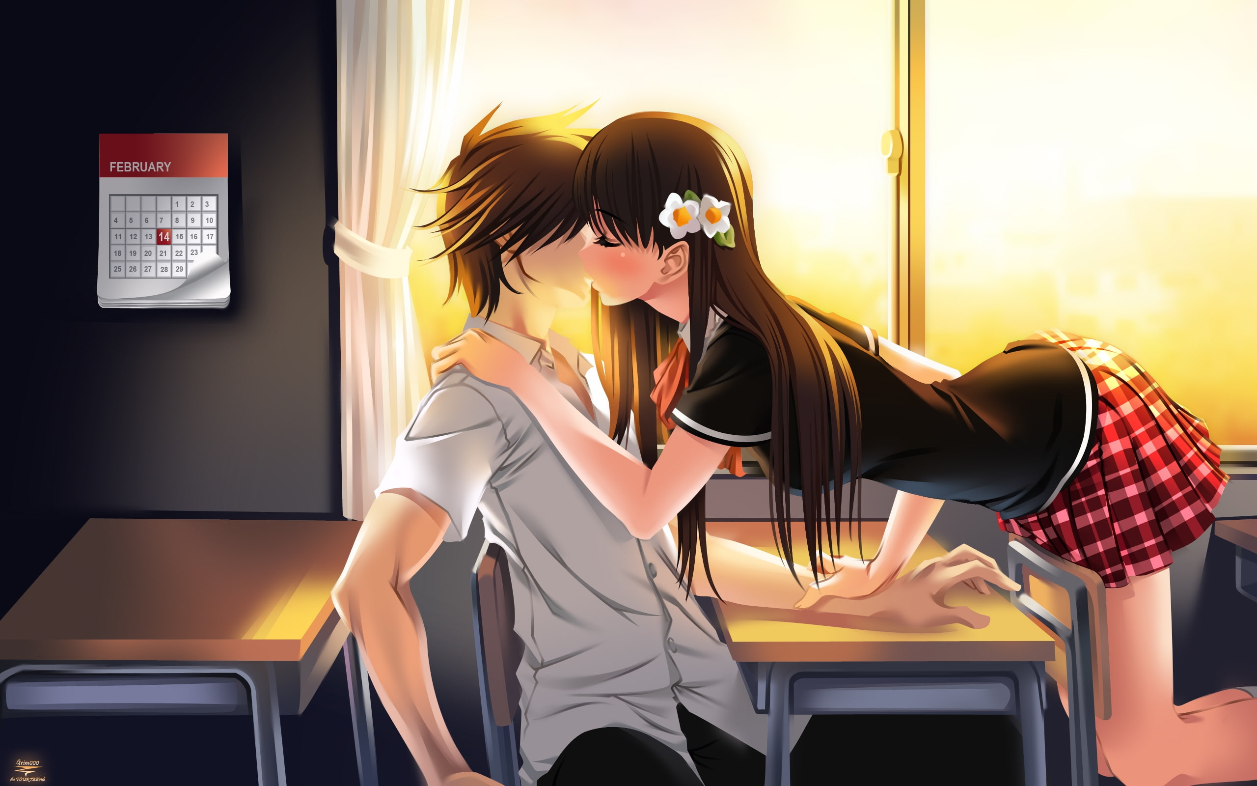 couple, love, valentines day, 2K, young, girl, kiss, boy, HD Wallpaper