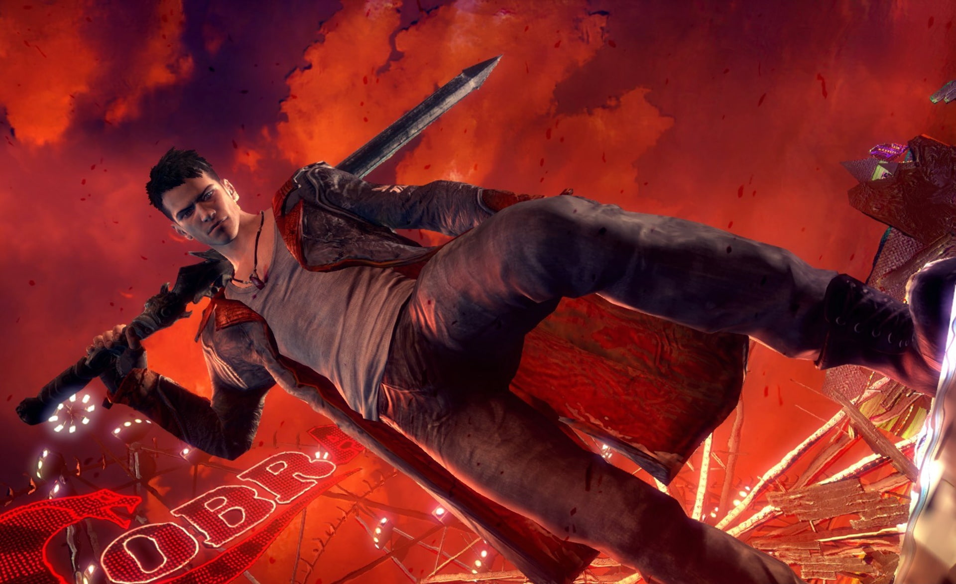event, full length, communication, 1080P, young adult, dante, devil, sign, aggression, may, men, front view, dmc, fire, Devil May Cry, digital, HD Wallpaper