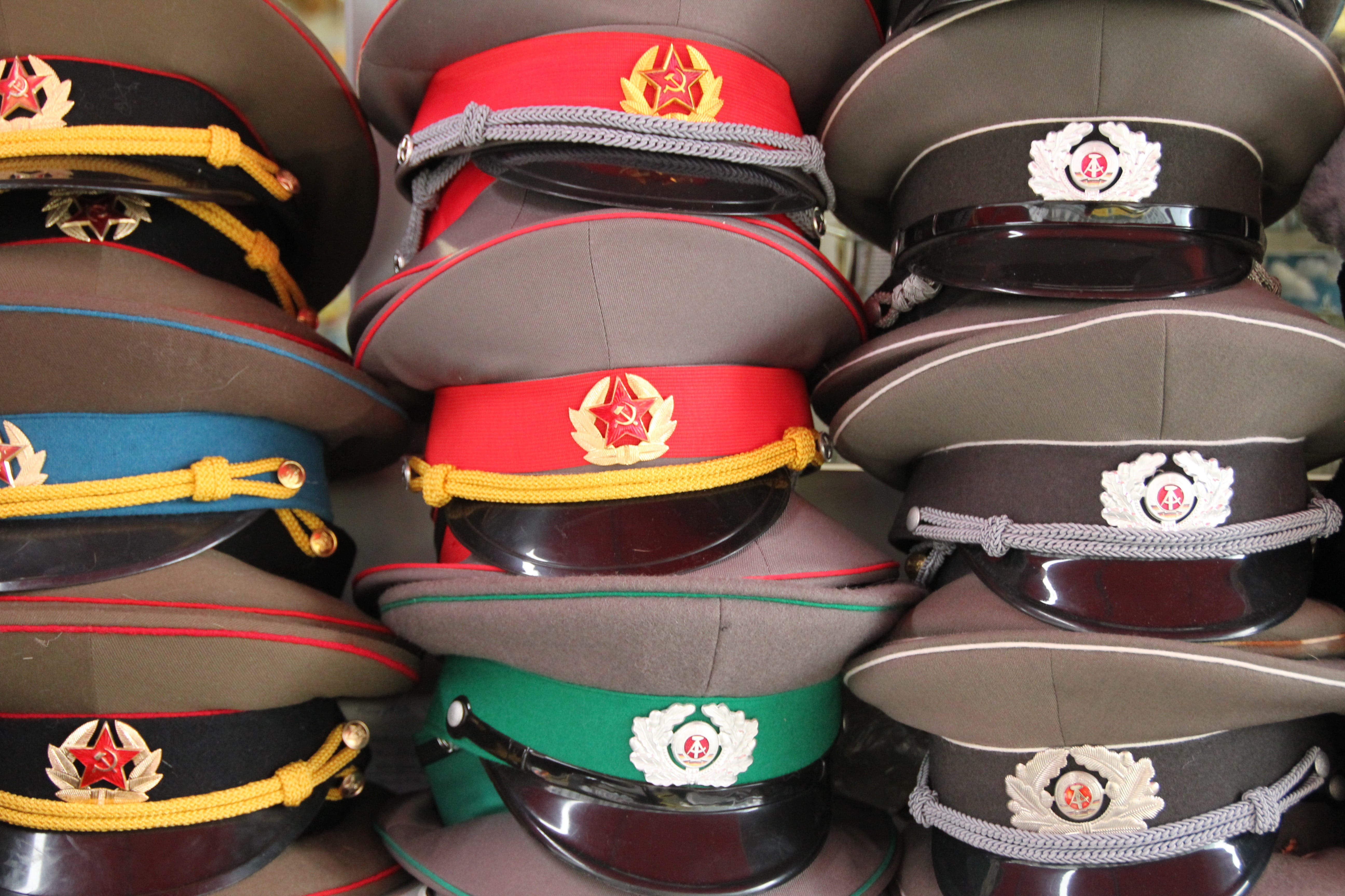 still life, close-up, cap, Berlin, hammer and sickle, full frame, 5K, stack, russia, order, no people, arrangement, militaria, Union, Military, in a row, HD Wallpaper