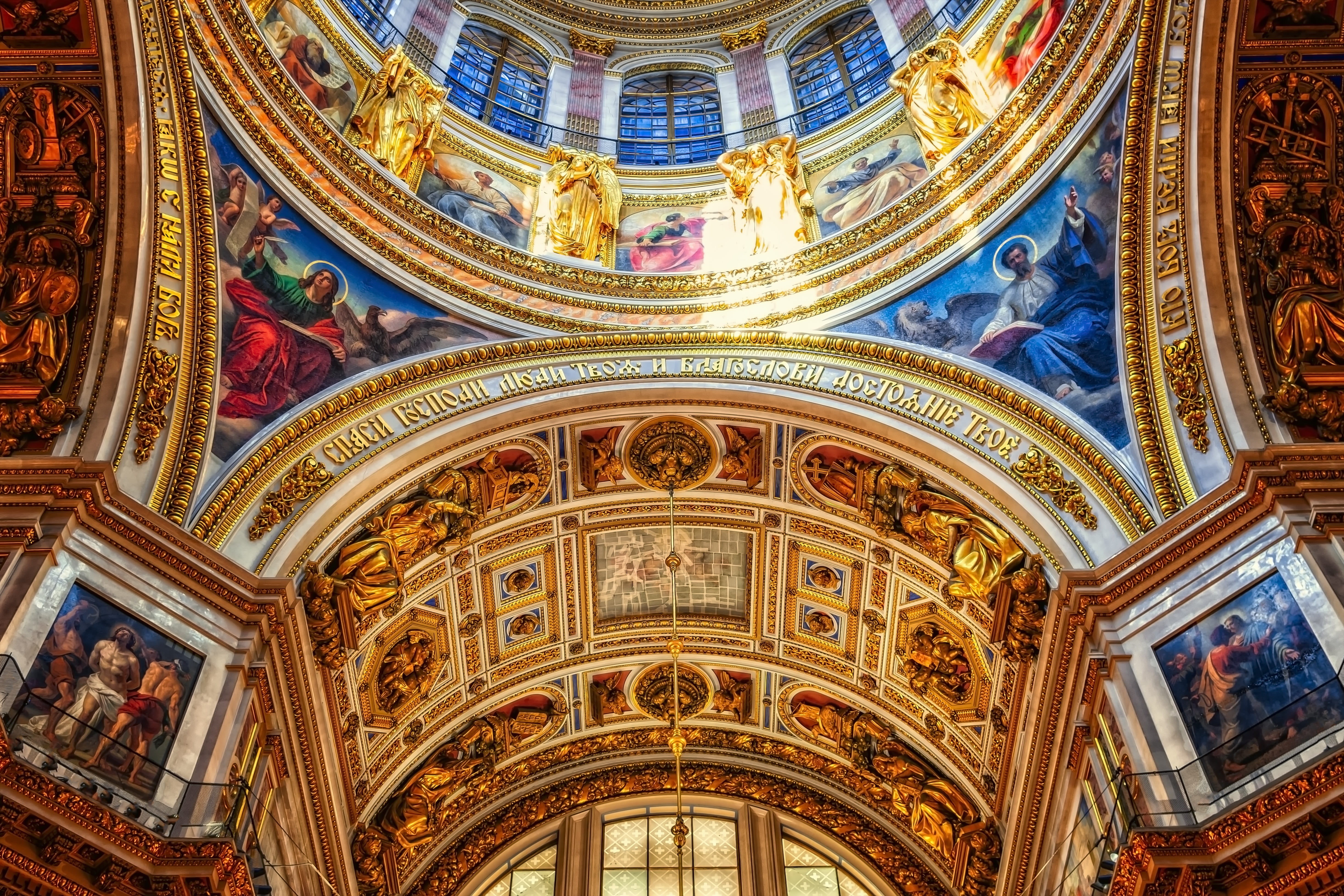 craft, ceiling, christianity, painting, ornament, dome, isaac kathedrahle, the past, art, no people, church, gold, places of interest, ornate, wealth, religion, HD Wallpaper
