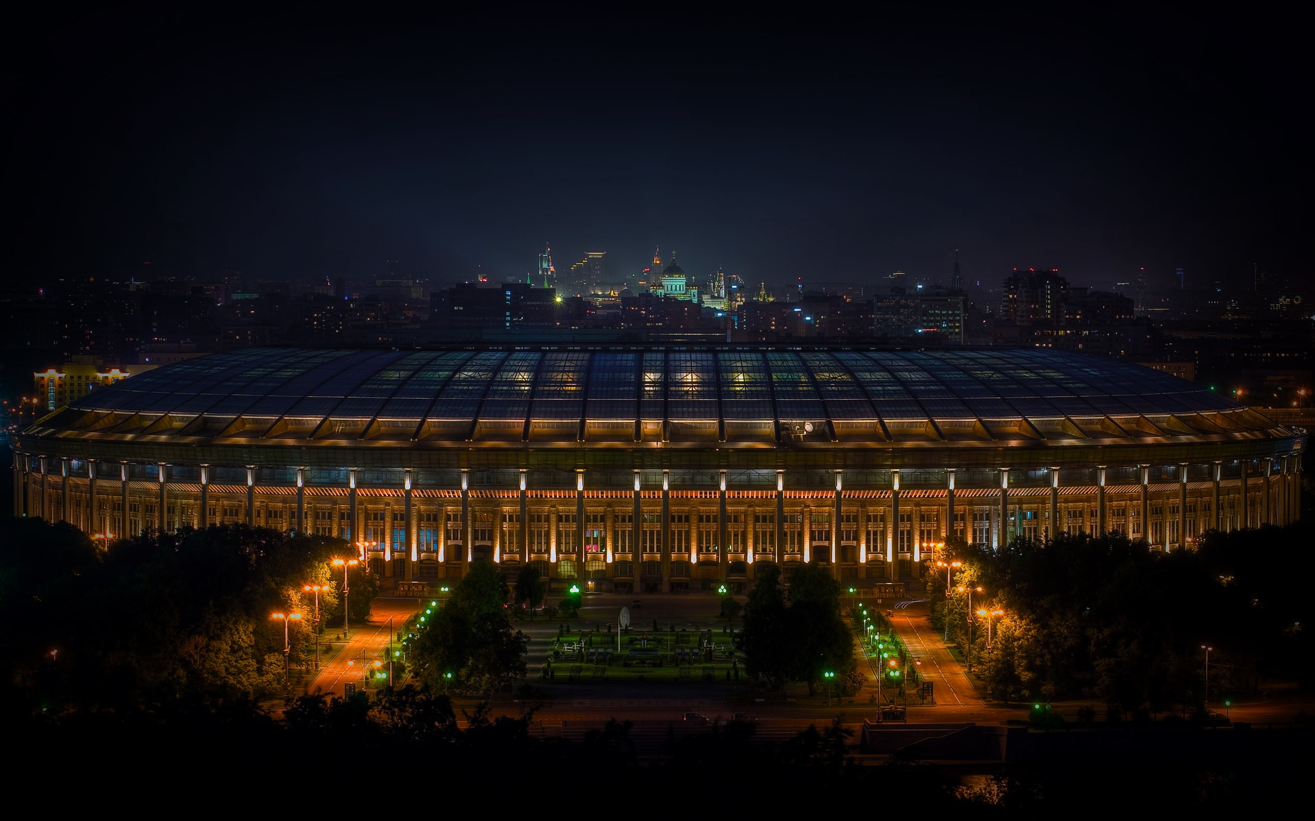 The Main Stadium, Sport, Stadium of the country, Football, Night, Luzhniki, Russia, Moscow, Stadium, The city, 2K, Light, Stadium " Luzhniki", HD Wallpaper