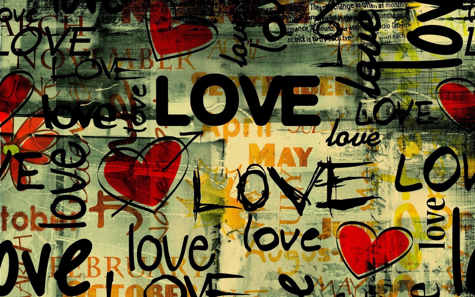 typography, heart, abstract, love, 1080P, HD Wallpaper