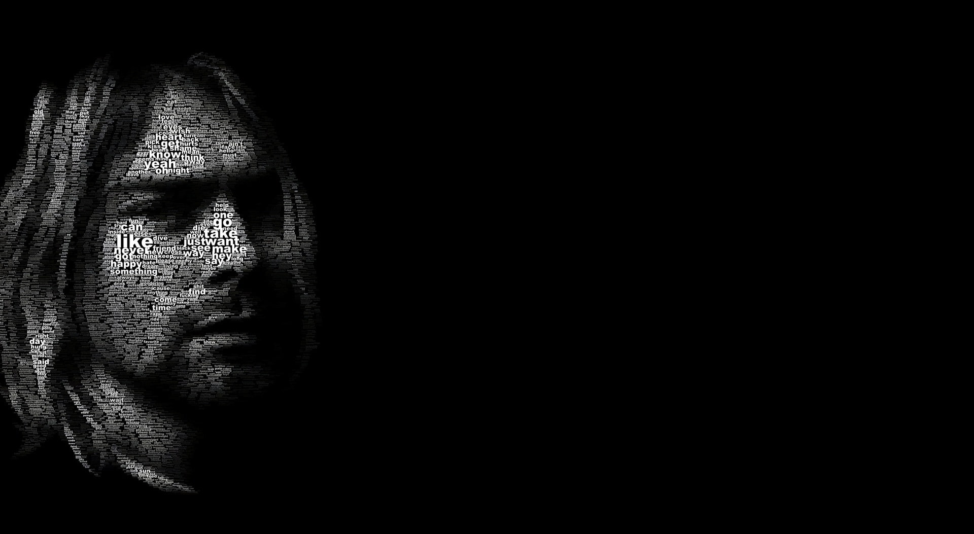 Artistic, 1080P, copy space, sadness, adult, black and white, body part, kurt cobain, portrait, front view, one person, indoors, facial expression, men, HD Wallpaper