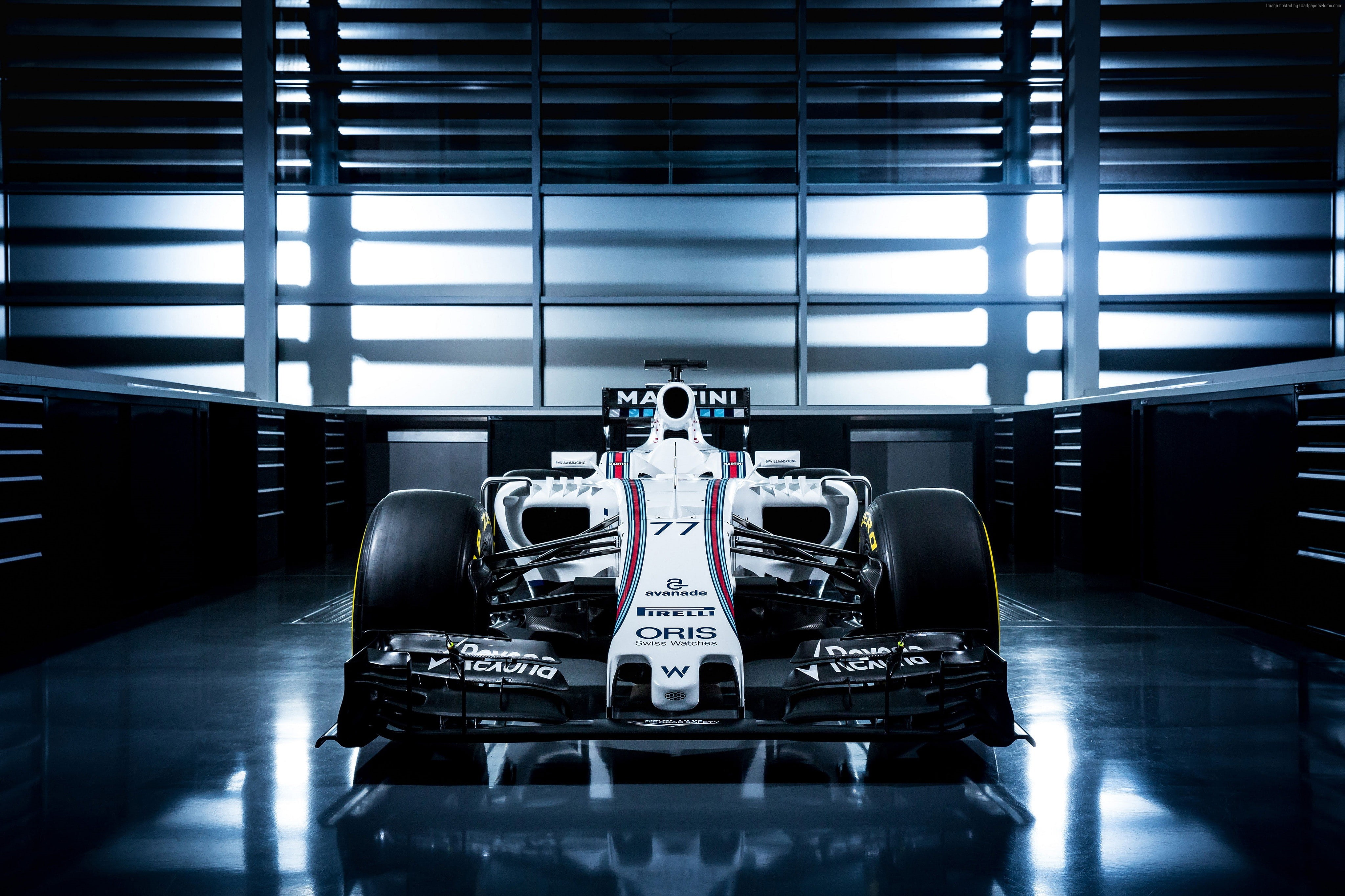 4K, F1, LIVE from Barcelona, security, Williams FW38, Formula 1, front view, table, architecture, no people, built structure, testing, pattern, day, sign, HD Wallpaper