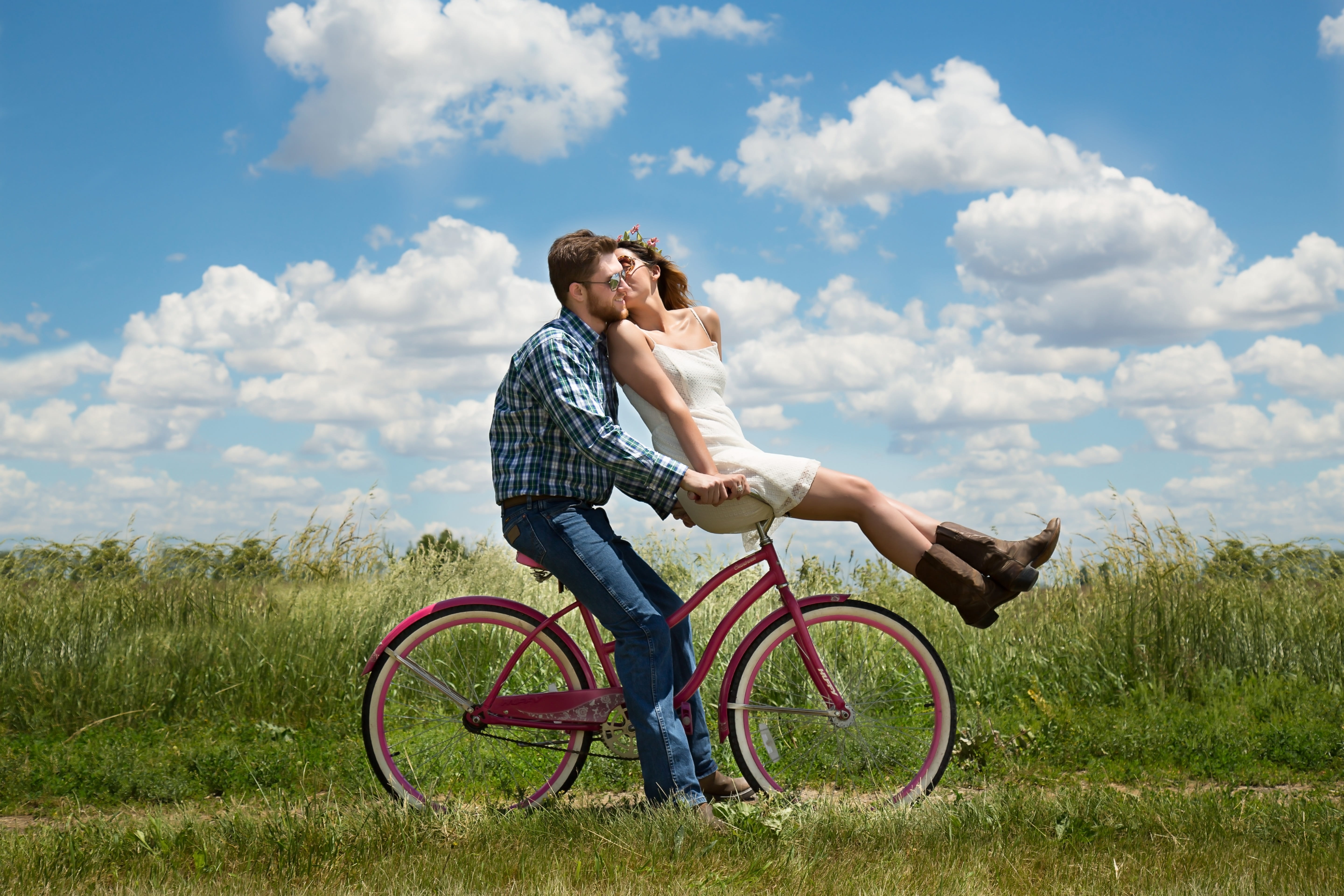young men, togetherness, together, adult, riding, engagement, young adult, men, outdoors, casual clothing, sky, two people, positive emotion, grass, cloud - sky, HD Wallpaper