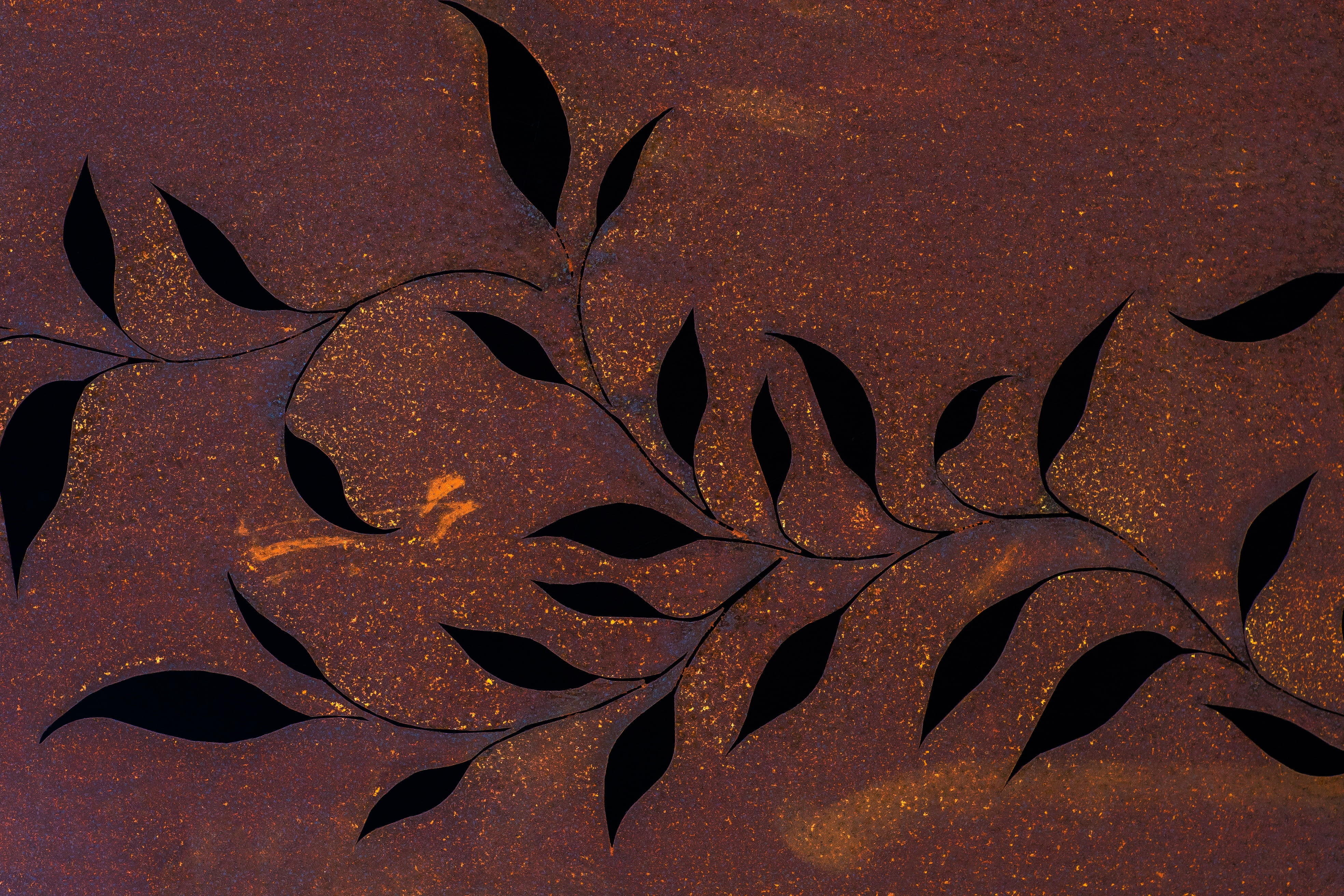 background, floral pattern, design, close-up, form, metal, backgrounds, art, 4K, wall, outdoors, rusted, focus on foreground, no people, animal, brown, HD Wallpaper