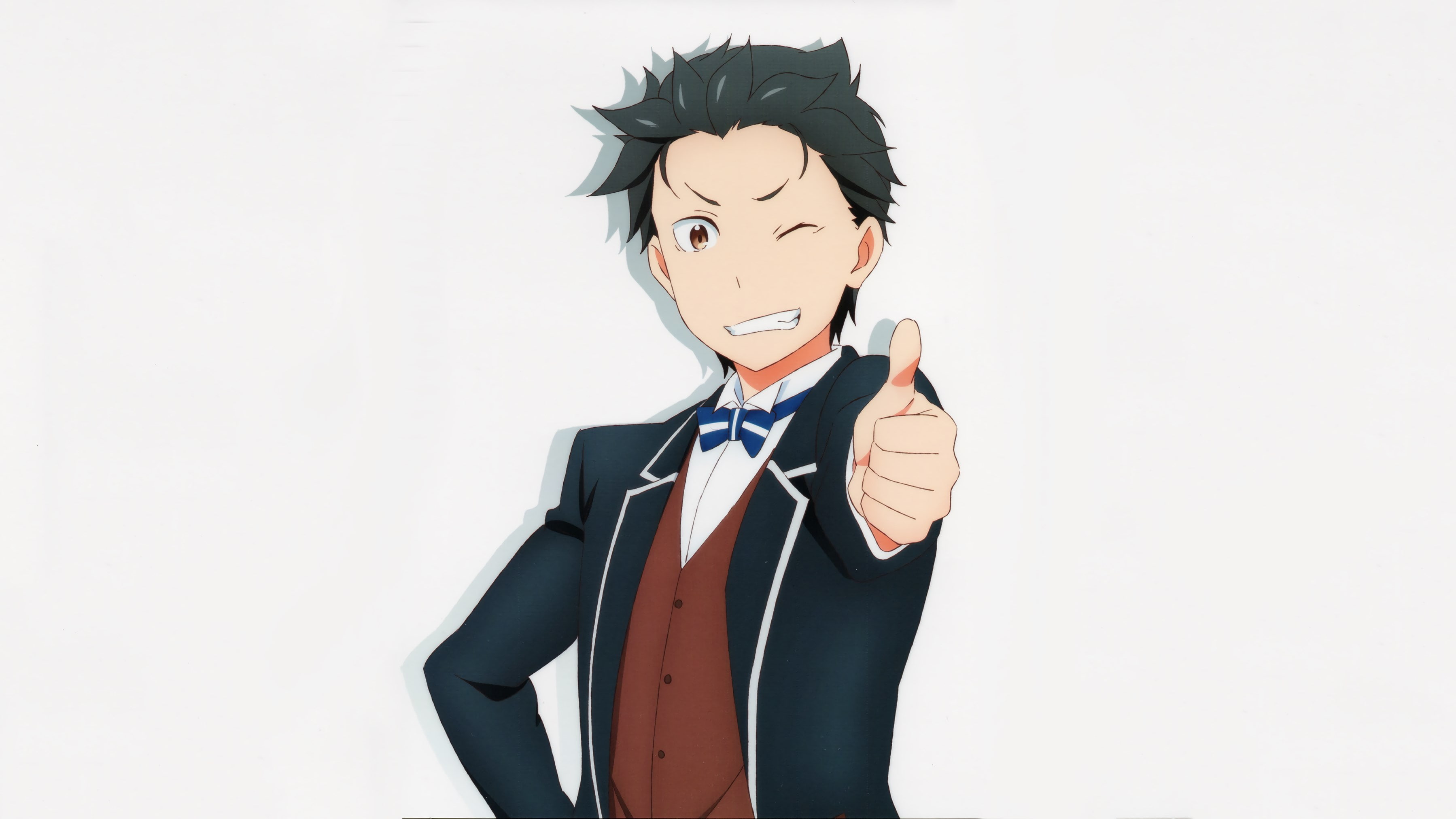 rezero starting life in another world, looking at camera, beautiful woman, hand, adult, 2K, smiling, well-dressed, suit, portrait, menswear, beauty, waist up, HD Wallpaper