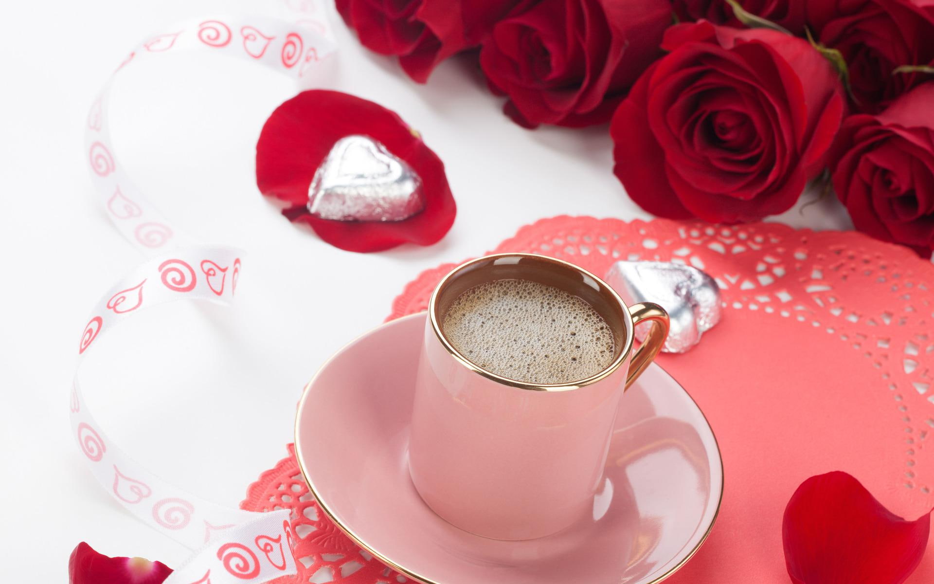 saucer, desktop, mug, ceramic, romantic, romantic desktop, love, 1080P, white, background, HD Wallpaper