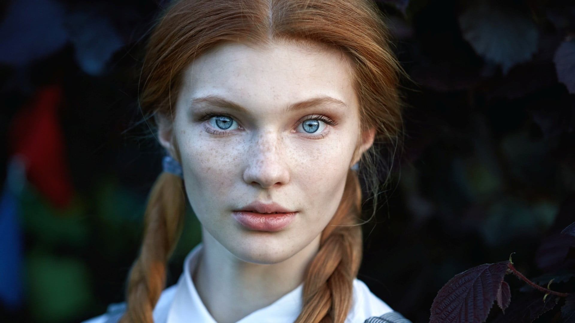 one person, redhead, looking at camera, dyed red hair, contemplation, blue eyes, wearing, front view, portrait, human face, women, beautiful woman, woman, HD Wallpaper