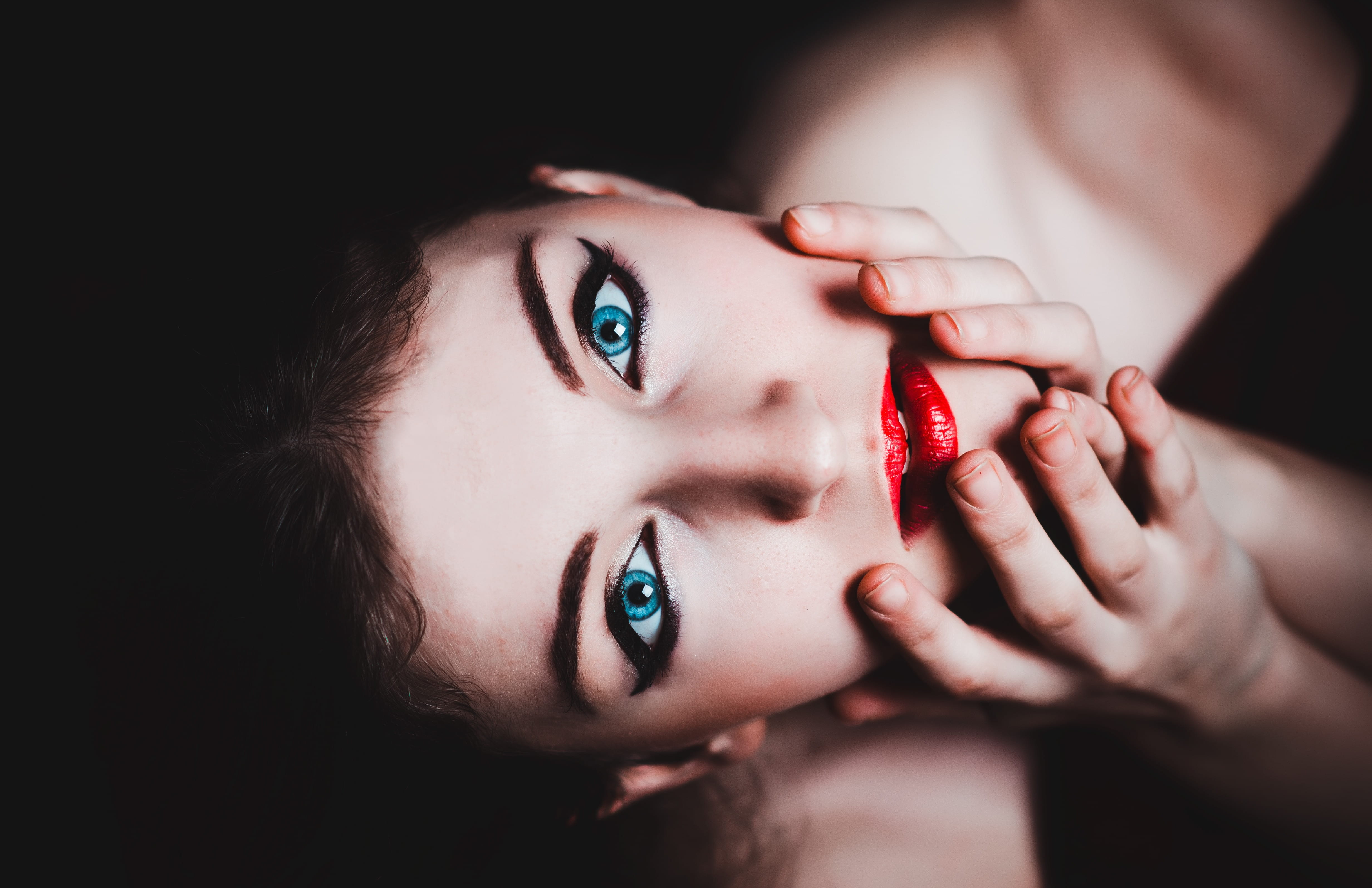 eyeshadow, red, fashion, adult, something, young adult, close-up, beauty, body part, make-up, lipstick, human hand, finger, manicure, fingernail, woman, HD Wallpaper