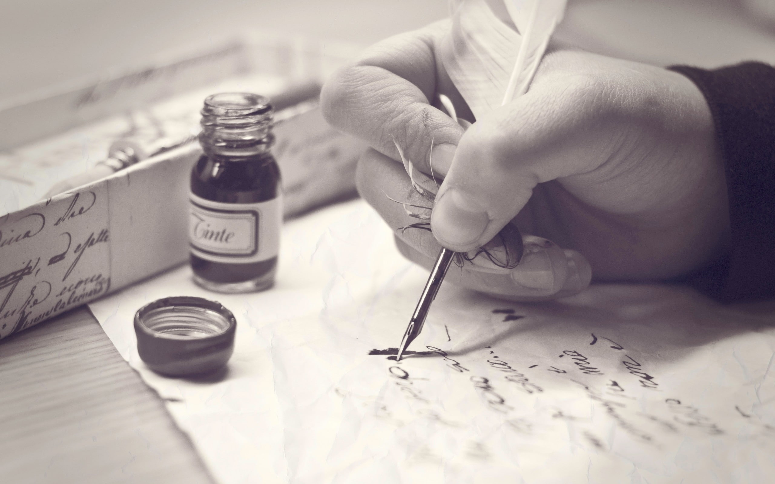 quills, hands, letter, 2K, pens, feathers, ink, HD Wallpaper