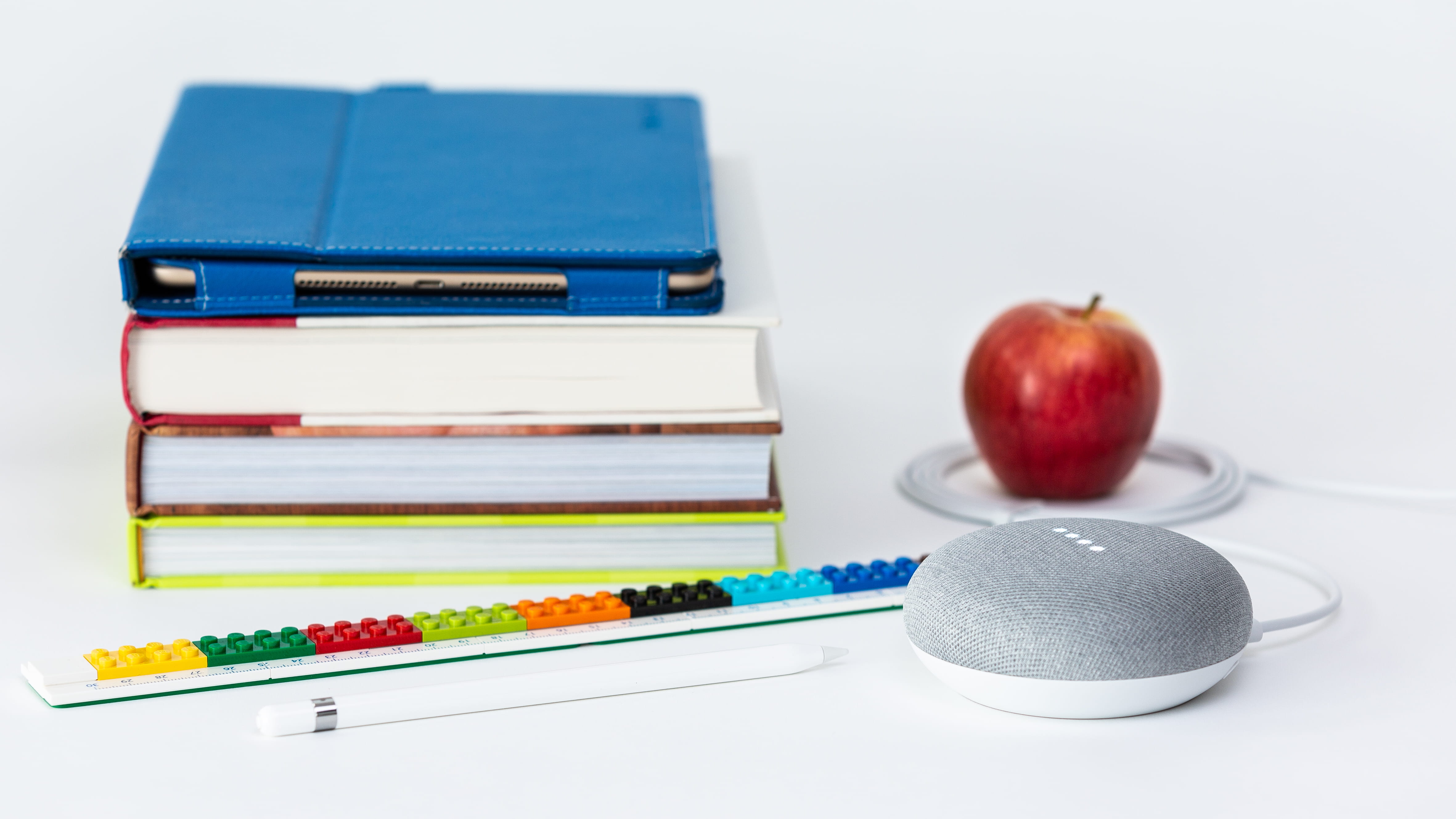 pile, studio shot, textbook, ipad pro, near, stack, indoors, chalk, book, hardcover book, group of objects, workspace, google, lego, equipment, mini, digital assistant, HD Wallpaper