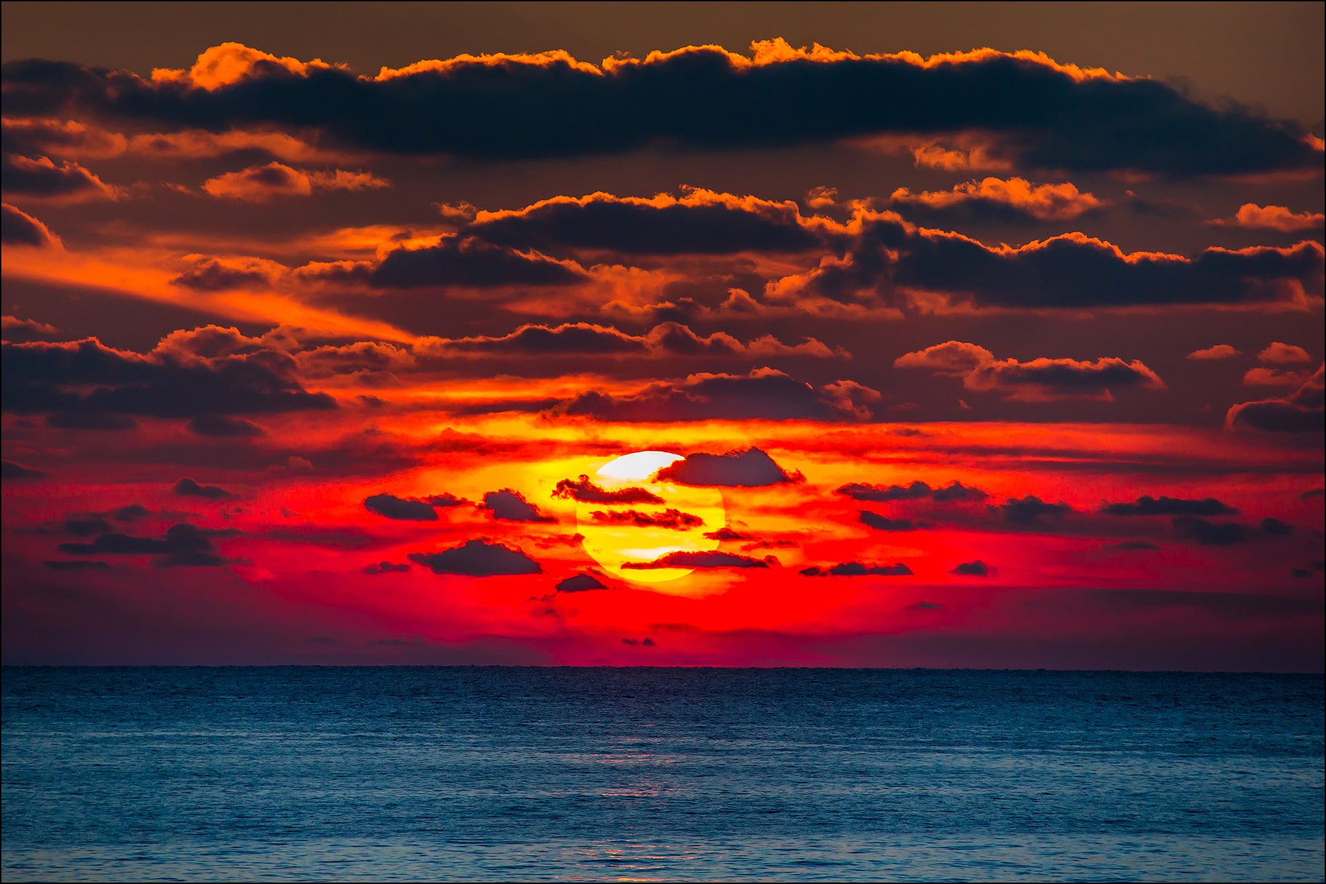 the black sea, red, cloud, orange, Sergey anashkevich, sunset, yellow, purple, Russia, white, 1080P, Crimea, the sun, the evening, Hersonissos, HD Wallpaper