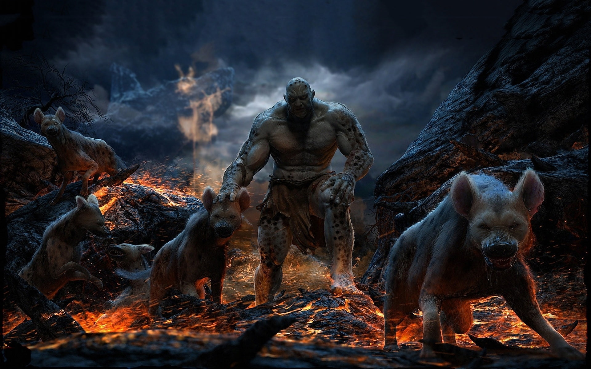 night, no people, heat - temperature, motion, male likeness, evil, representation, fantasy, fire - natural phenomenon, LORD, hell, spooky, sculpture, bonfire, HD Wallpaper